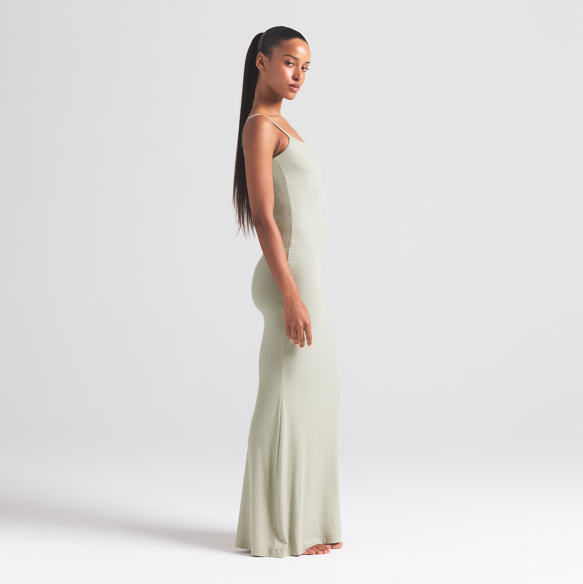 SOFT LOUNGE LONG SLIP DRESS | TALC