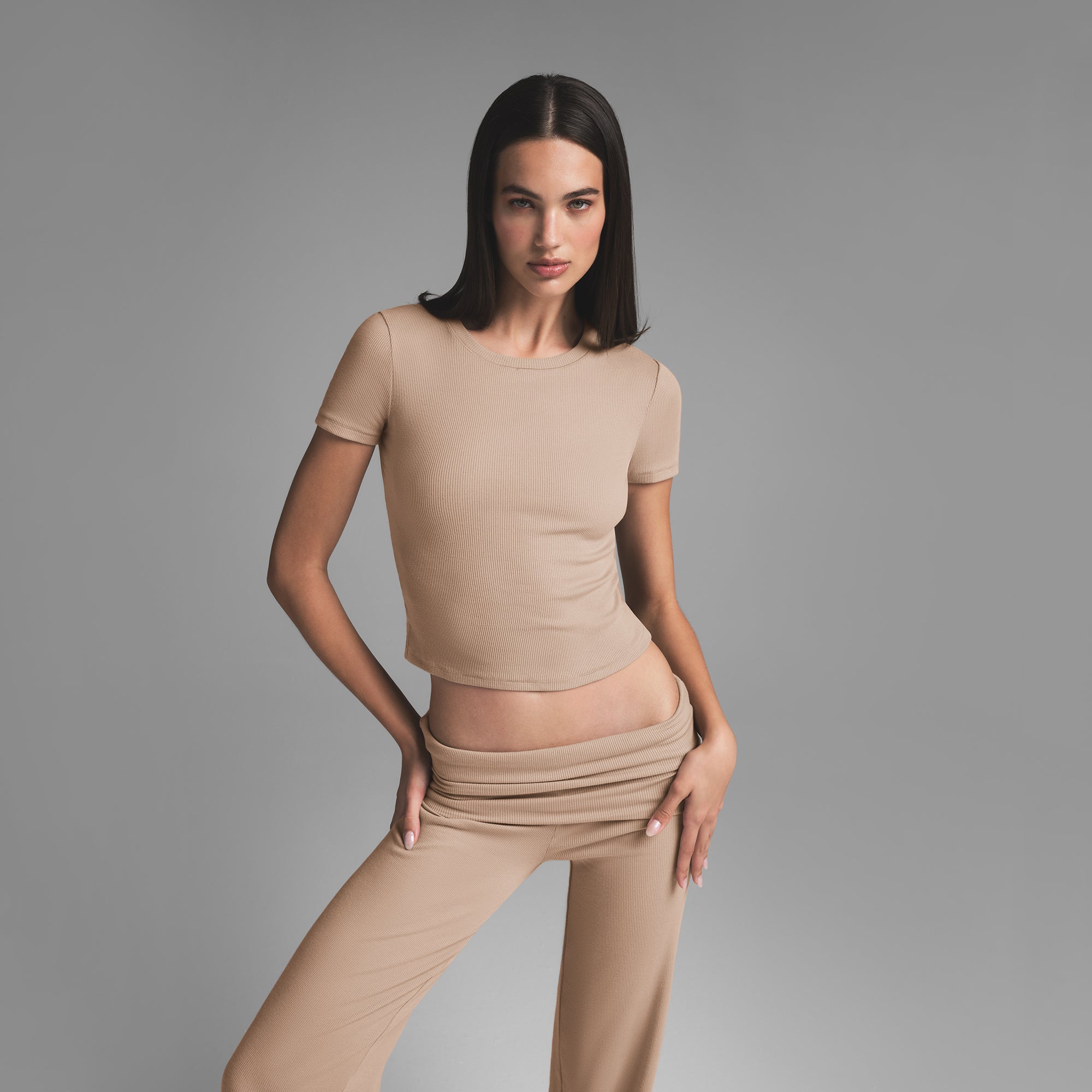 COTTON RIB T-SHIRT | LATTE