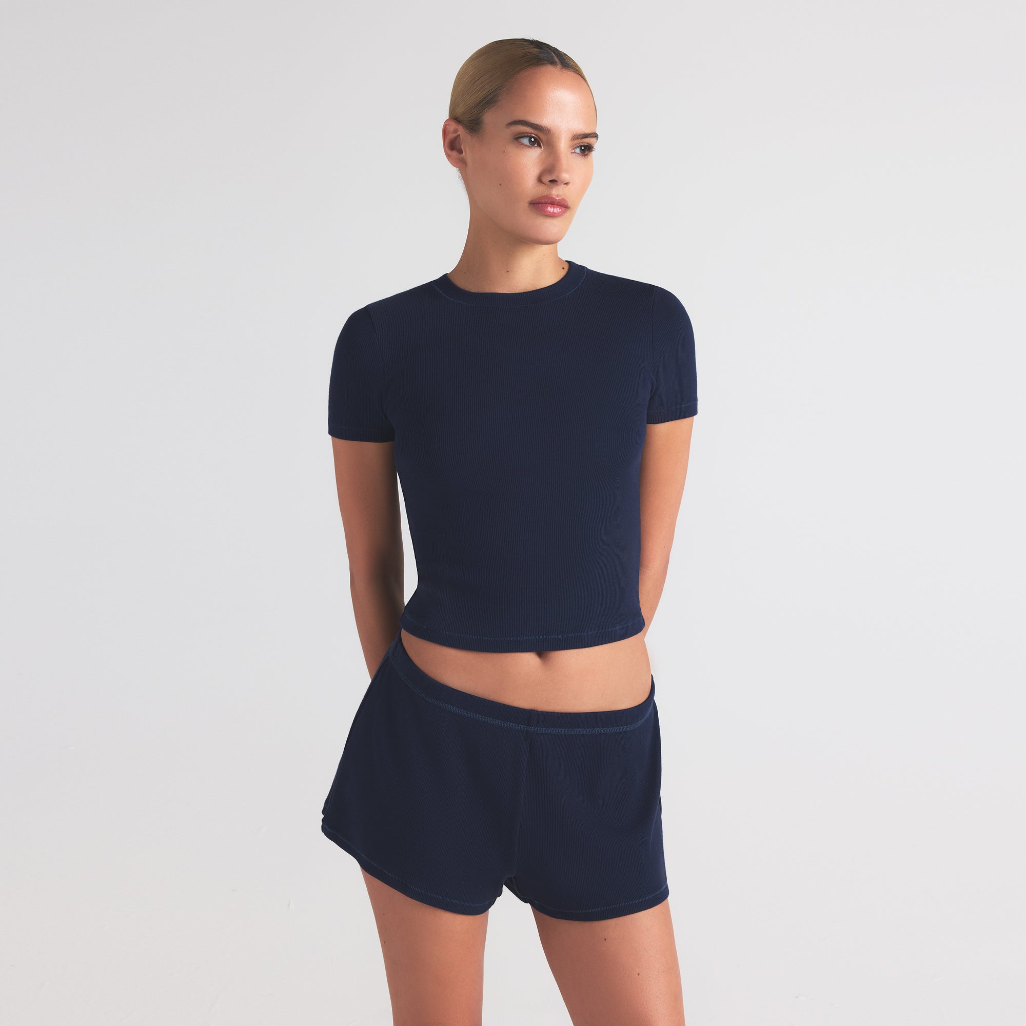 COTTON RIB T-SHIRT | NAVY - Image 3