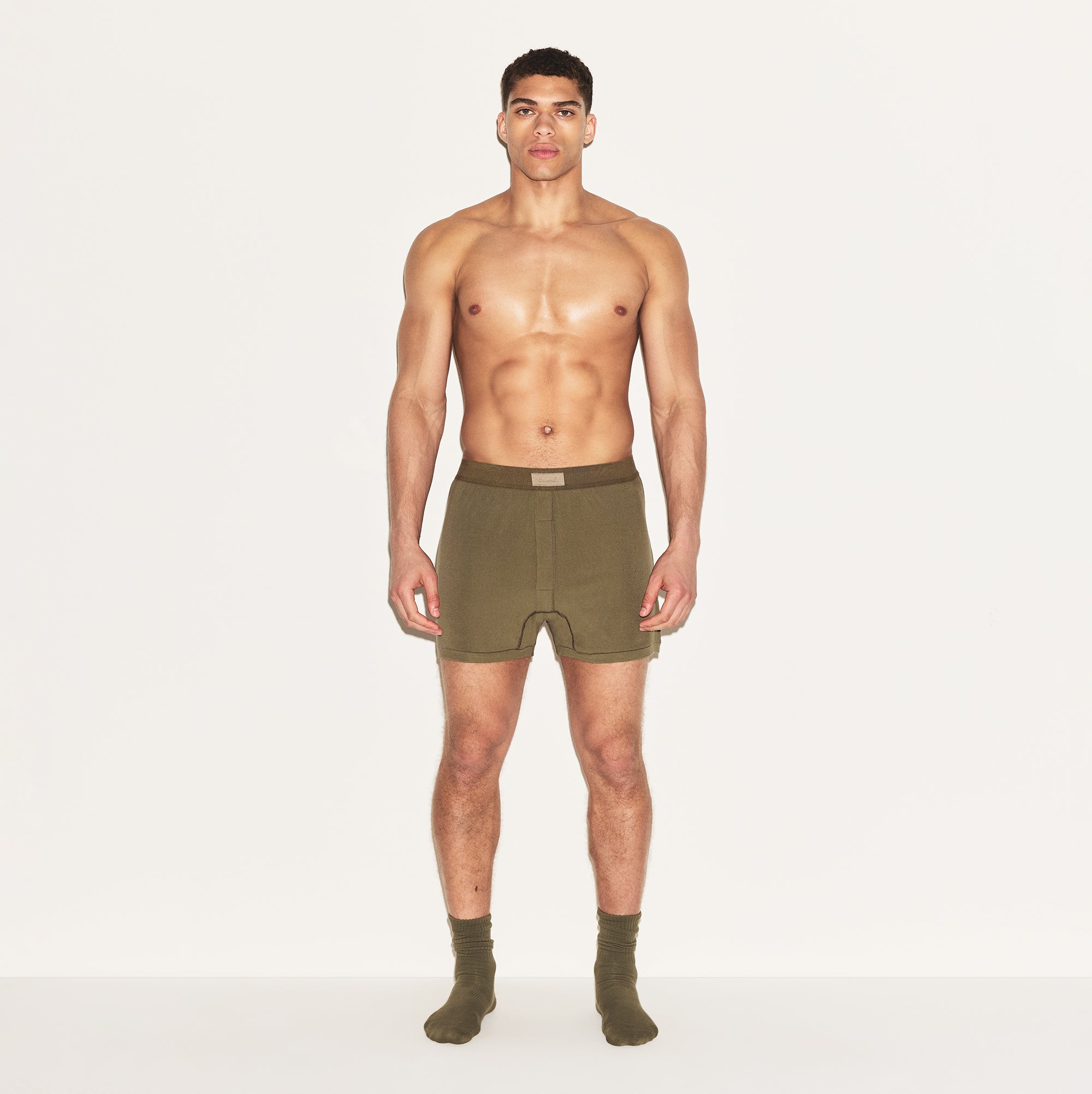SKIMS COTTON MENS KNIT BOXER | ARMY - Image 2
