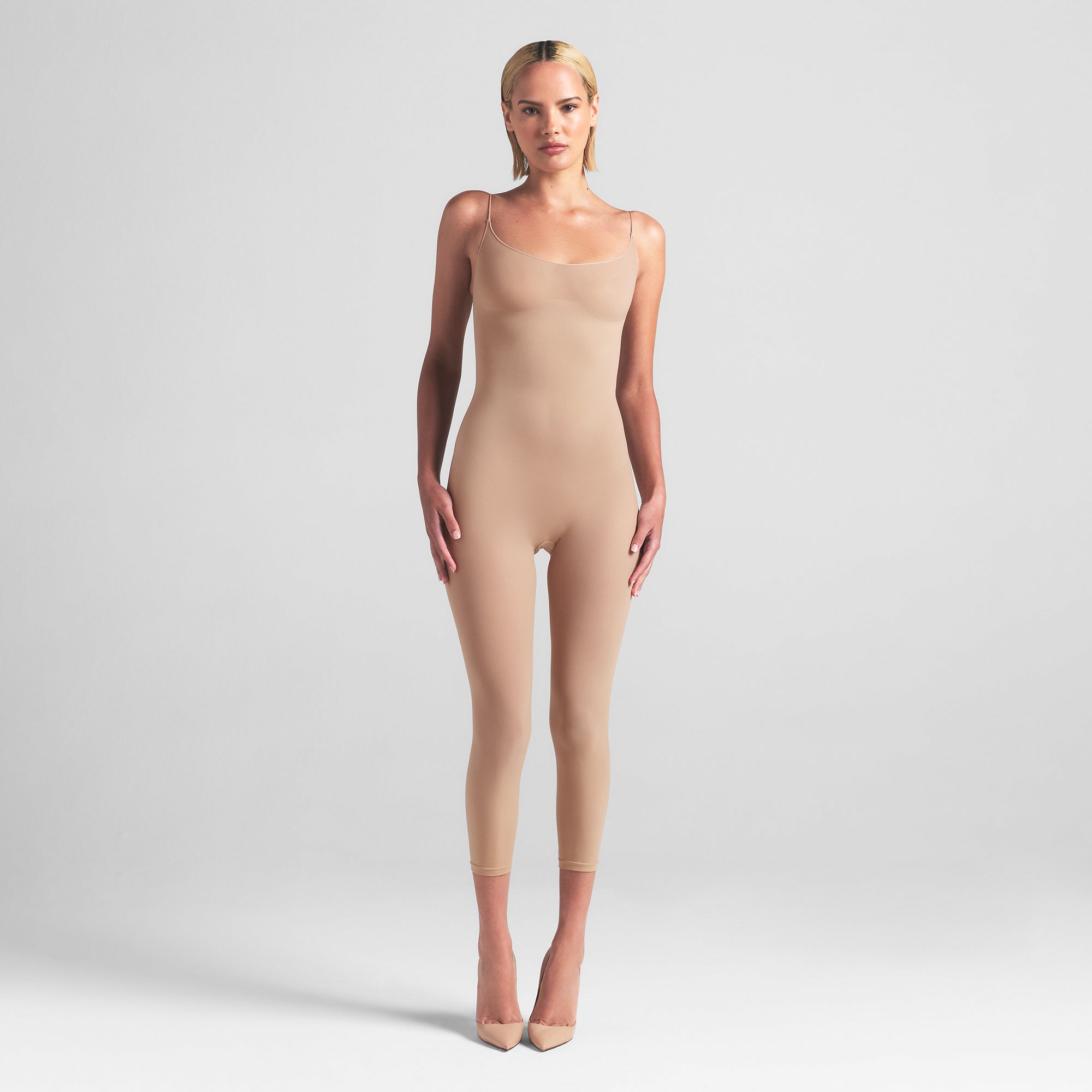 SHEER SEAMLESS CATSUIT | CLAY