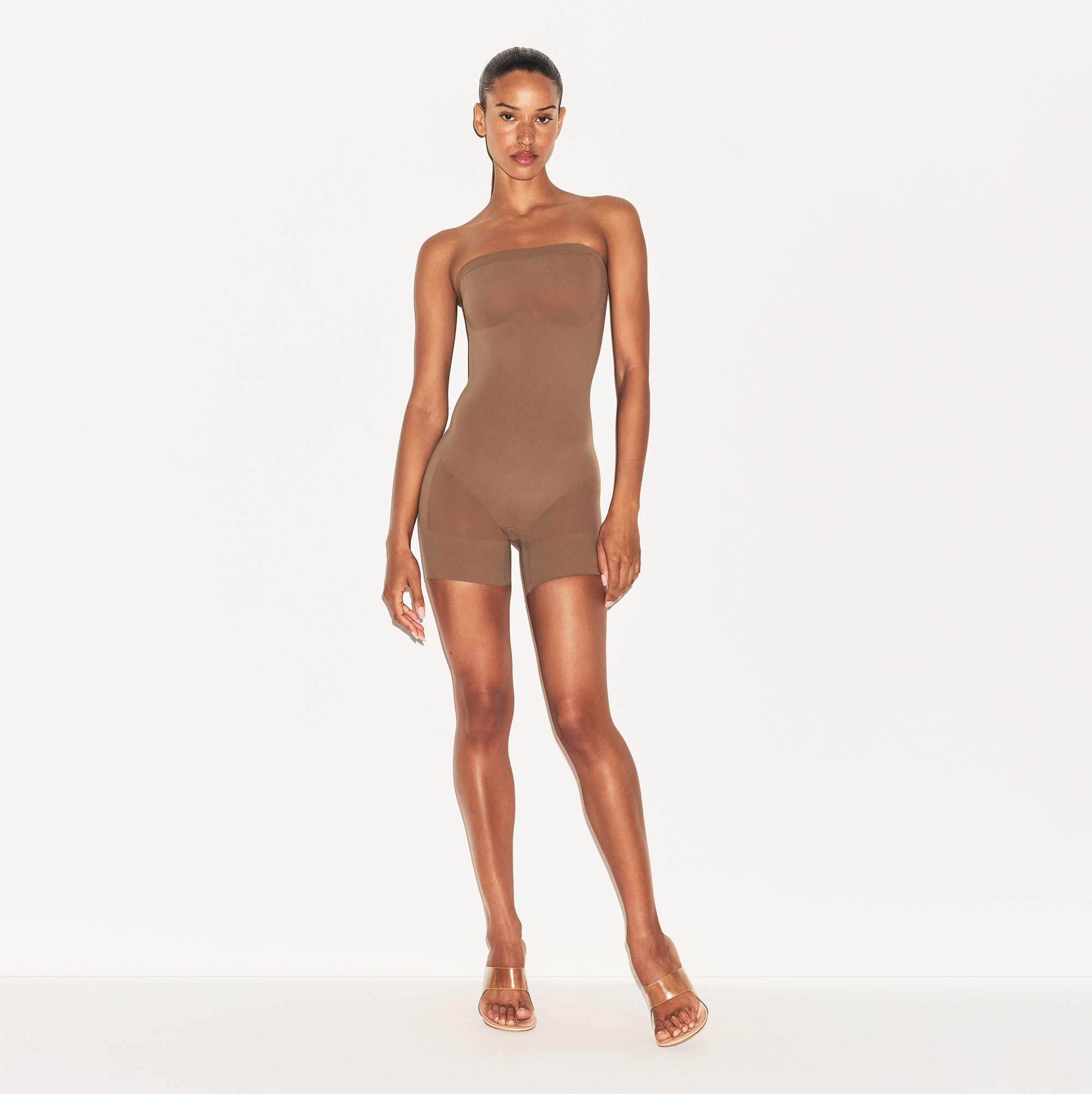 SHEER SEAMLESS STRAPLESS SHORTIE BODYSUIT | JASPER