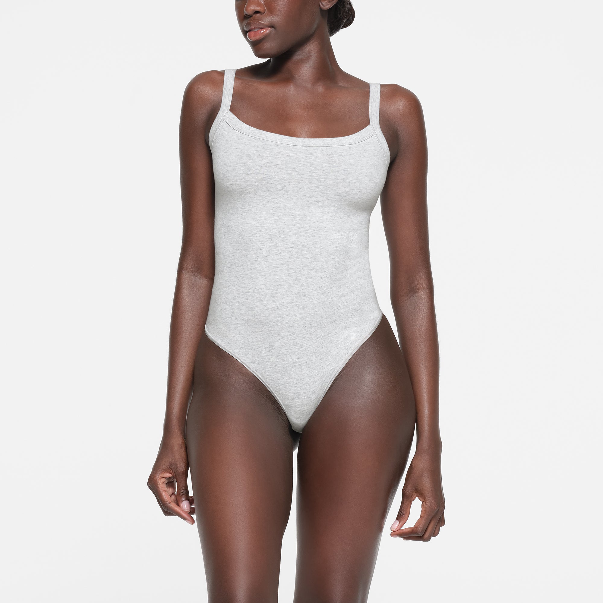 COTTON JERSEY SCOOP NECK BODYSUIT | LIGHT HEATHER GREY