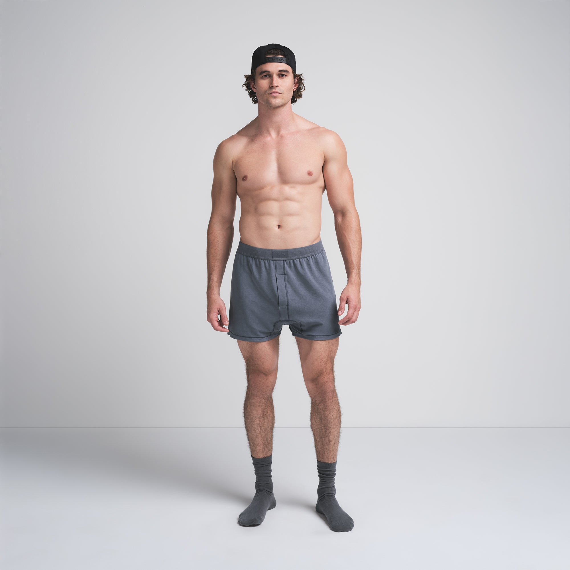 SKIMS COTTON MENS KNIT BOXER | STEEL BLUE