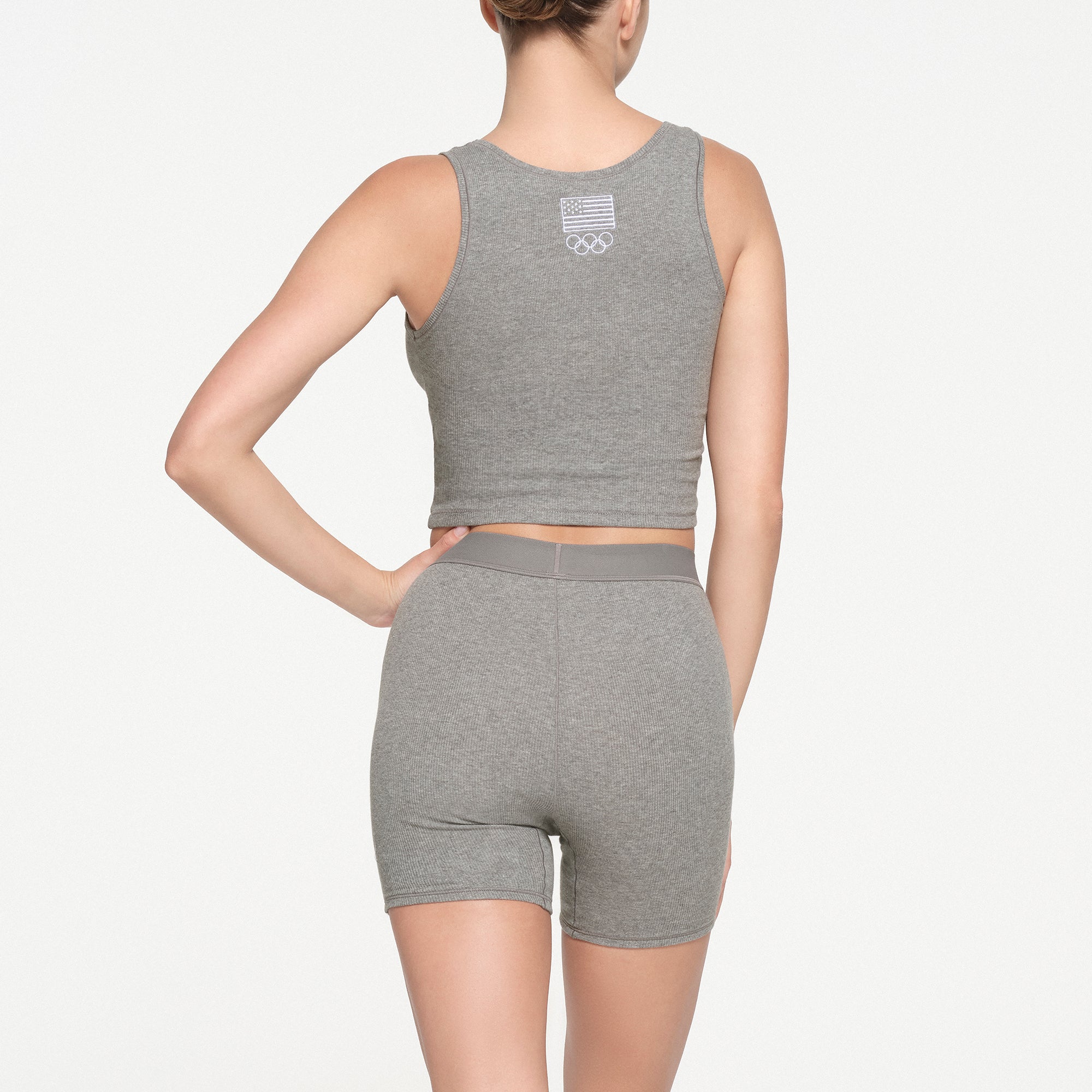 SKIMS FOR TEAM USA COTTON RIB OLYMPIC BOXER | HEATHER GREY - Image 3