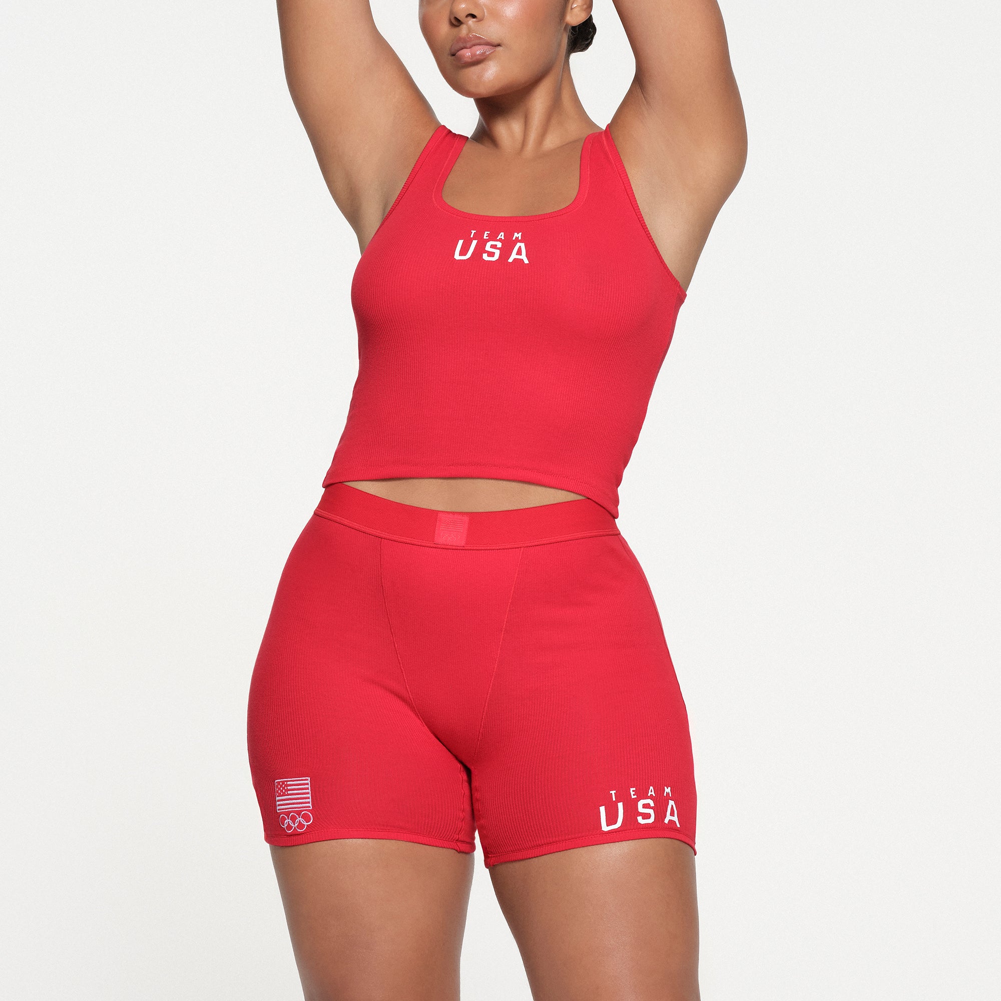 SKIMS FOR TEAM USA COTTON RIB OLYMPIC BOXER | RED