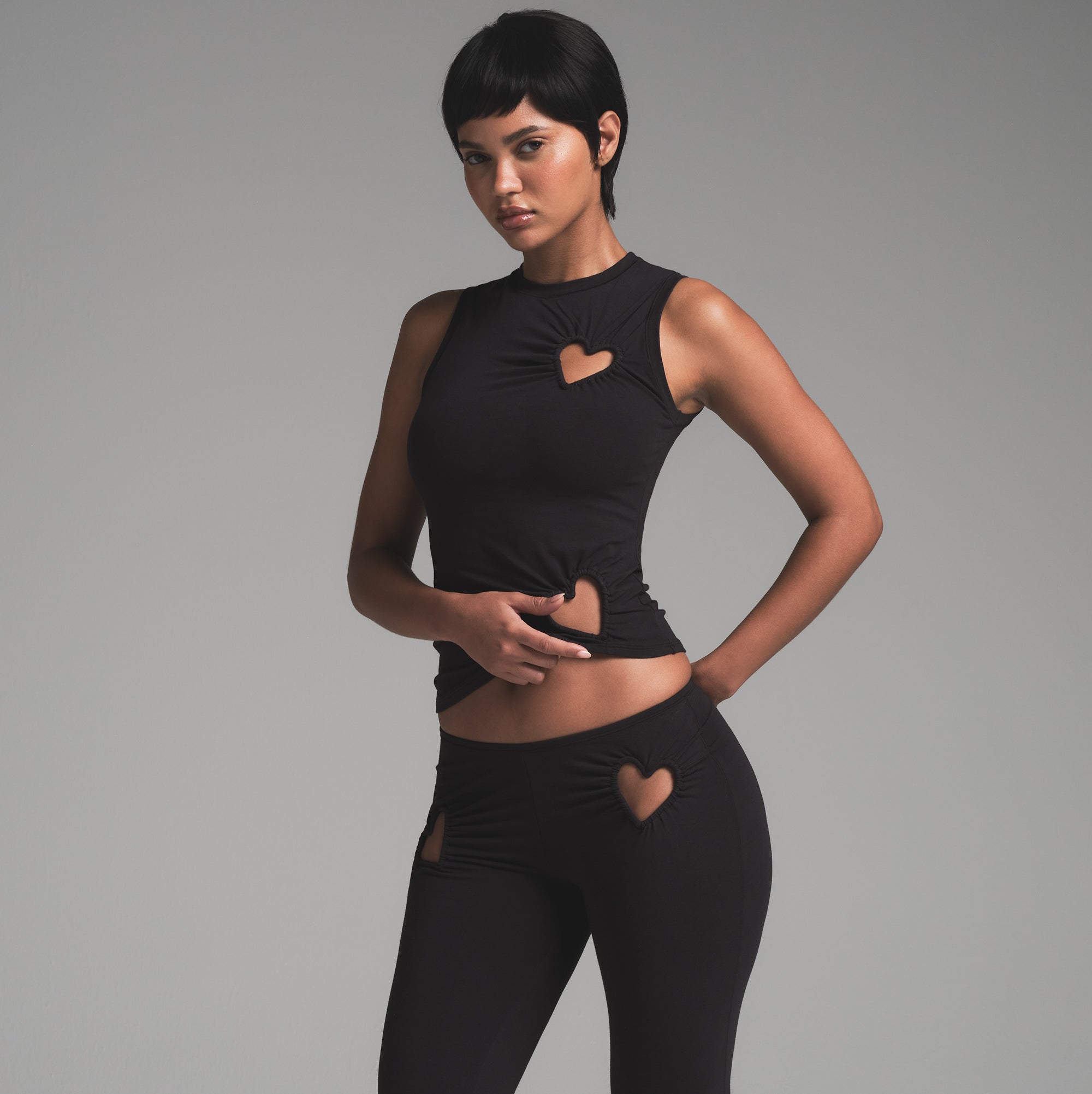 COTTON JERSEY HEART FLARE LEGGING | SOOT - Image 2