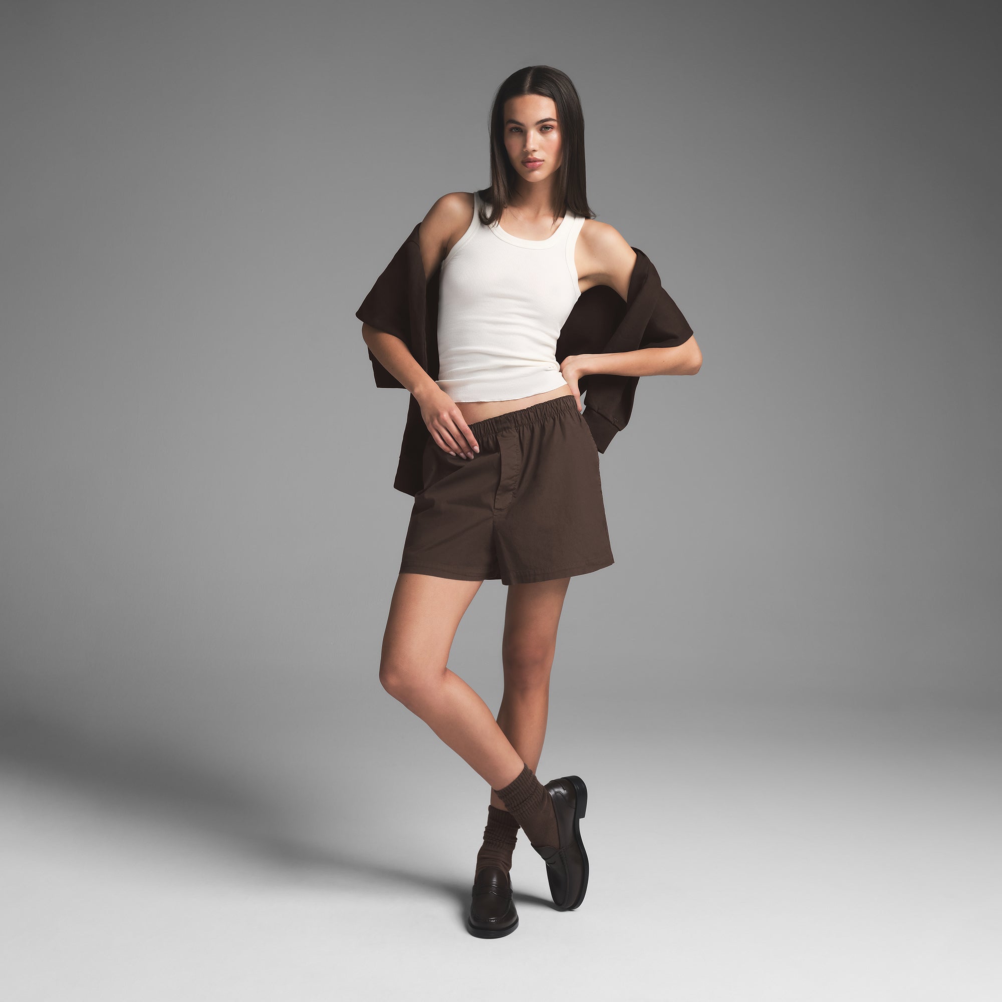 COTTON POPLIN BOXER | WASHED DARK SEPIA