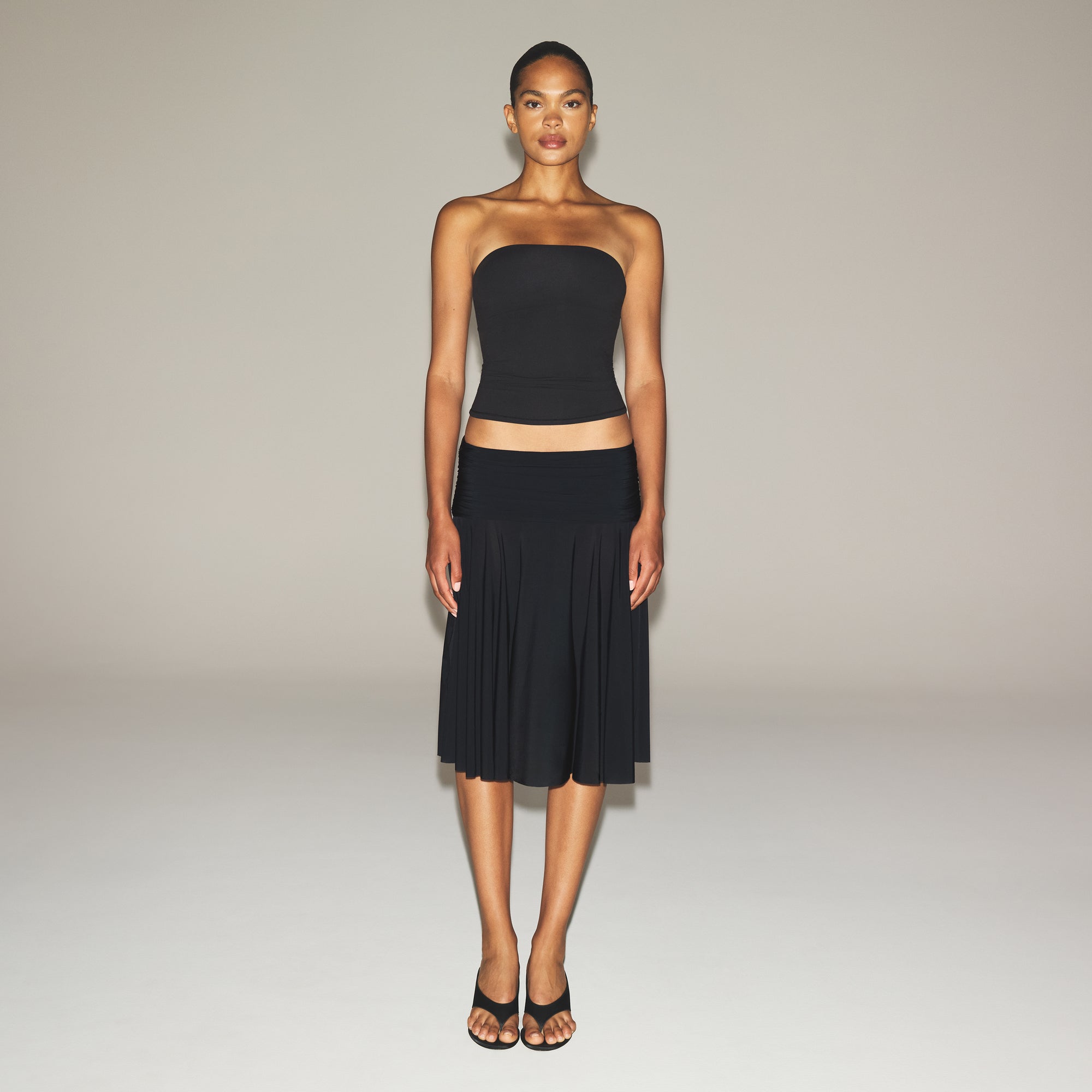 MILKY SHEER MIDI SKIRT | OBSIDIAN
