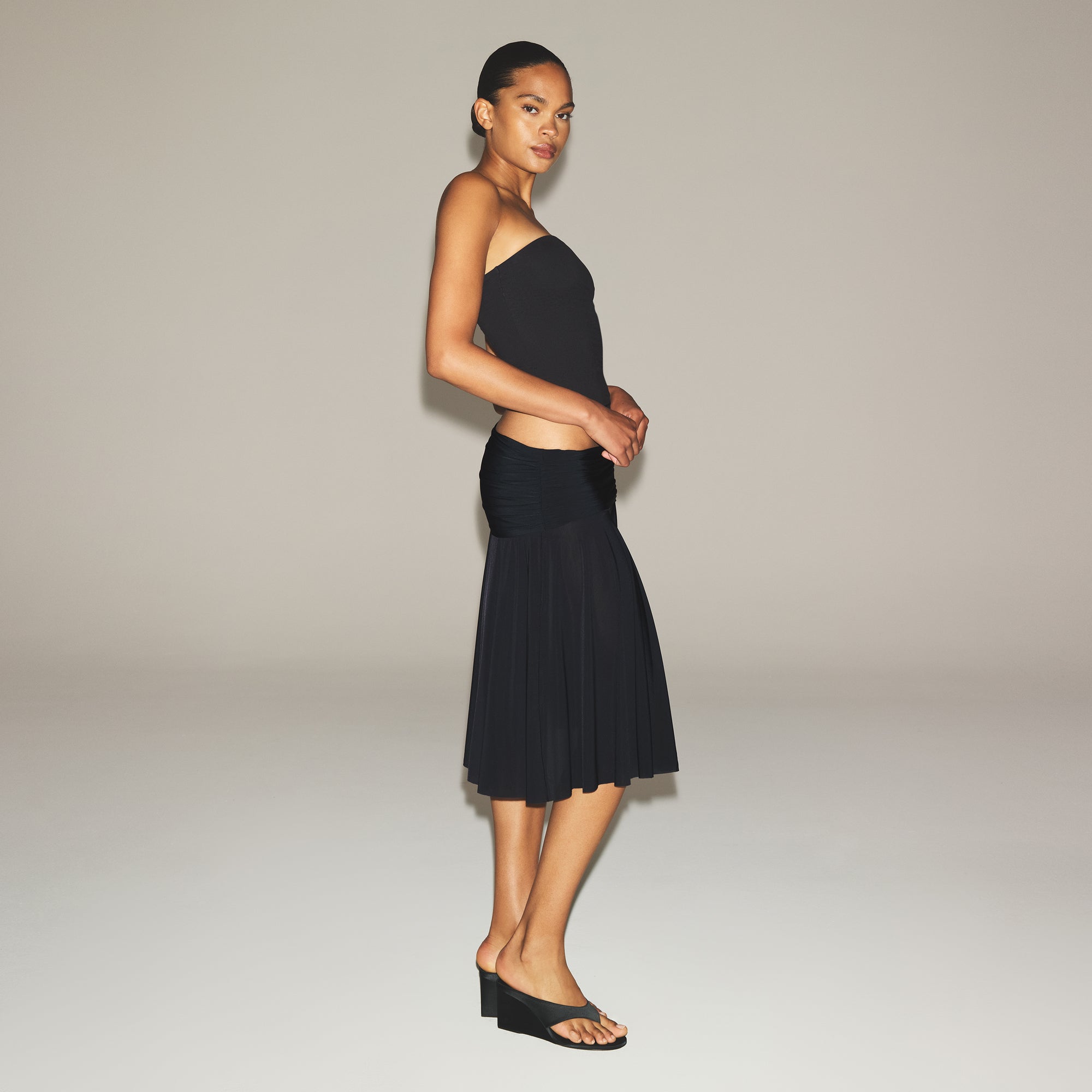 MILKY SHEER MIDI SKIRT | OBSIDIAN - Image 3