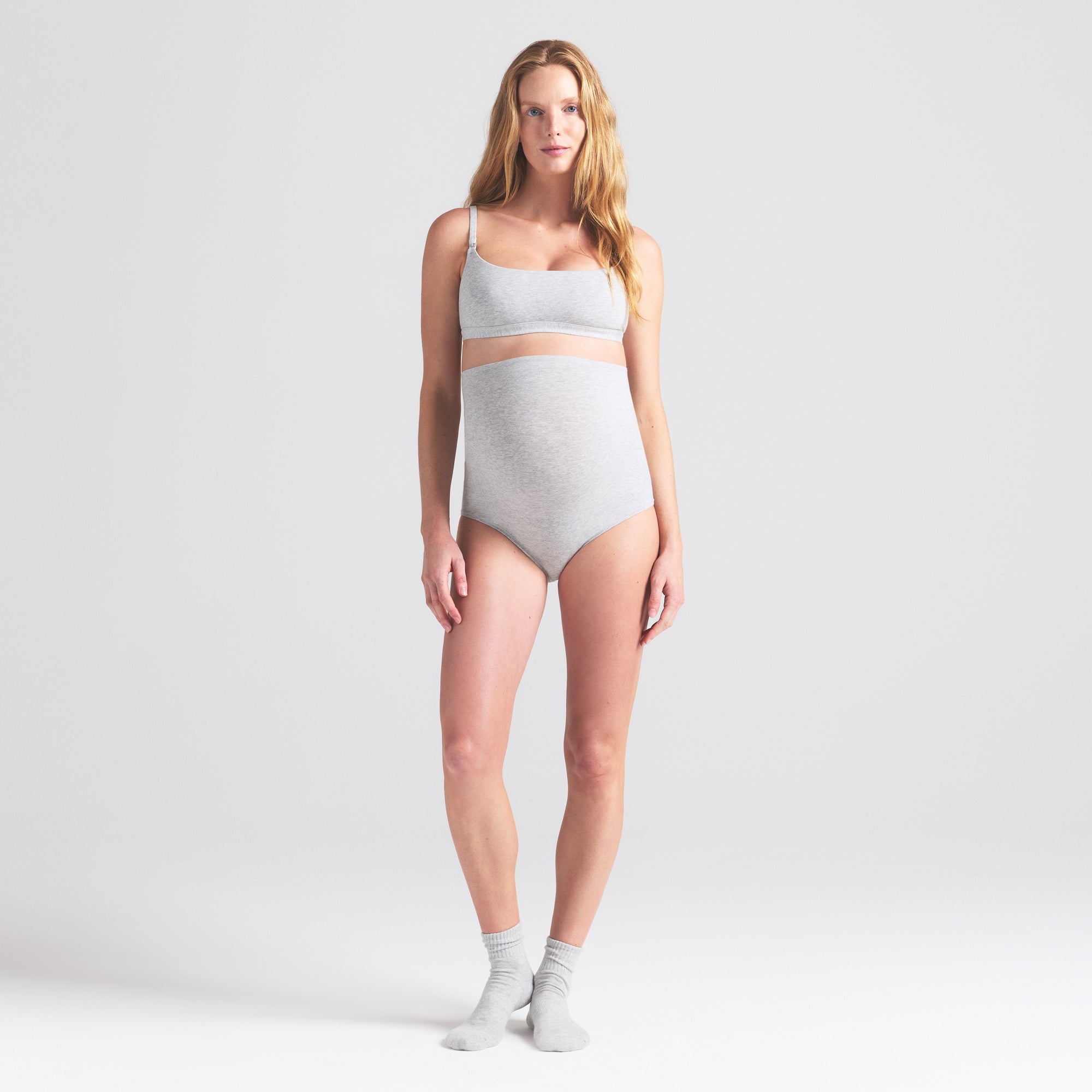 COTTON JERSEY MATERNITY HIGH-WAISTED BRIEF | LIGHT HEATHER GREY - Image 5