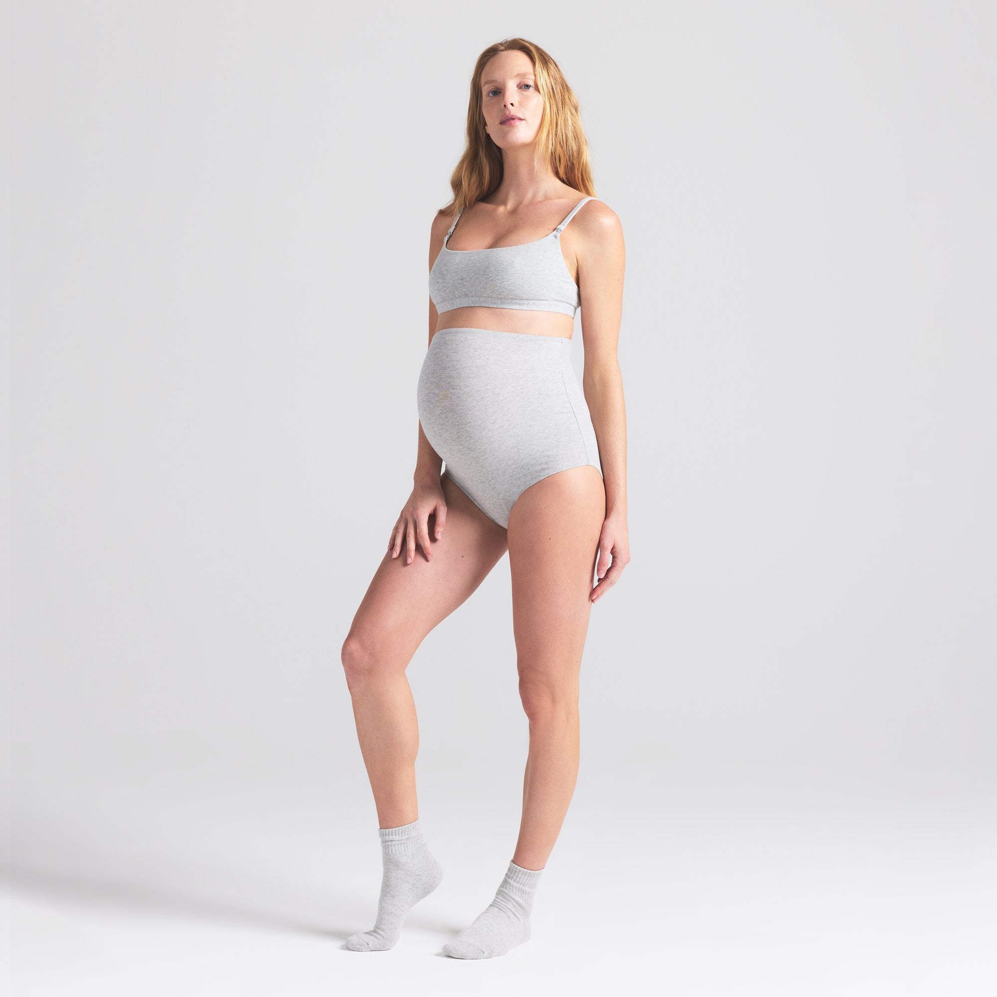 COTTON JERSEY MATERNITY HIGH-WAISTED BRIEF | LIGHT HEATHER GREY - Image 2