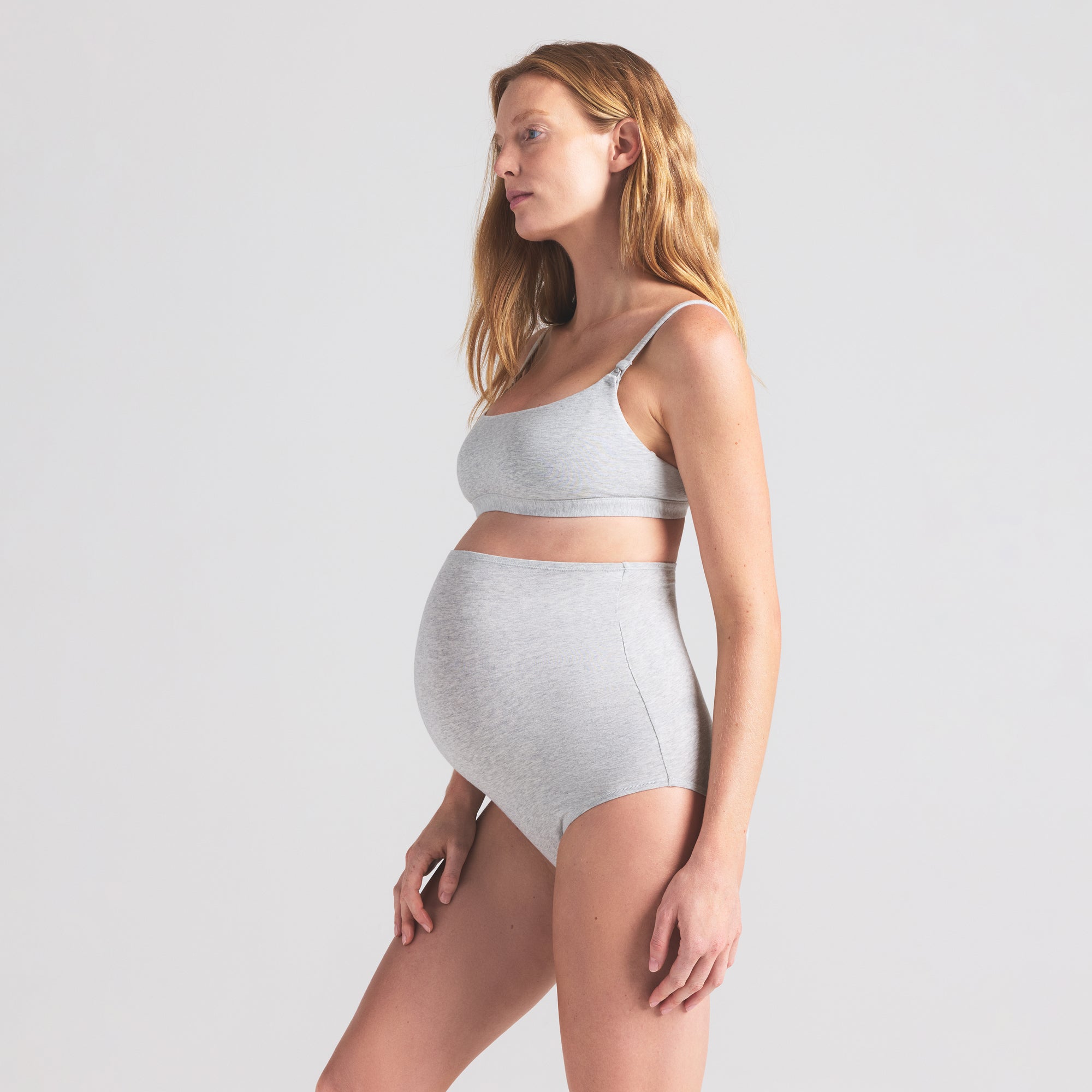 COTTON JERSEY MATERNITY HIGH-WAISTED BRIEF | LIGHT HEATHER GREY - Image 4