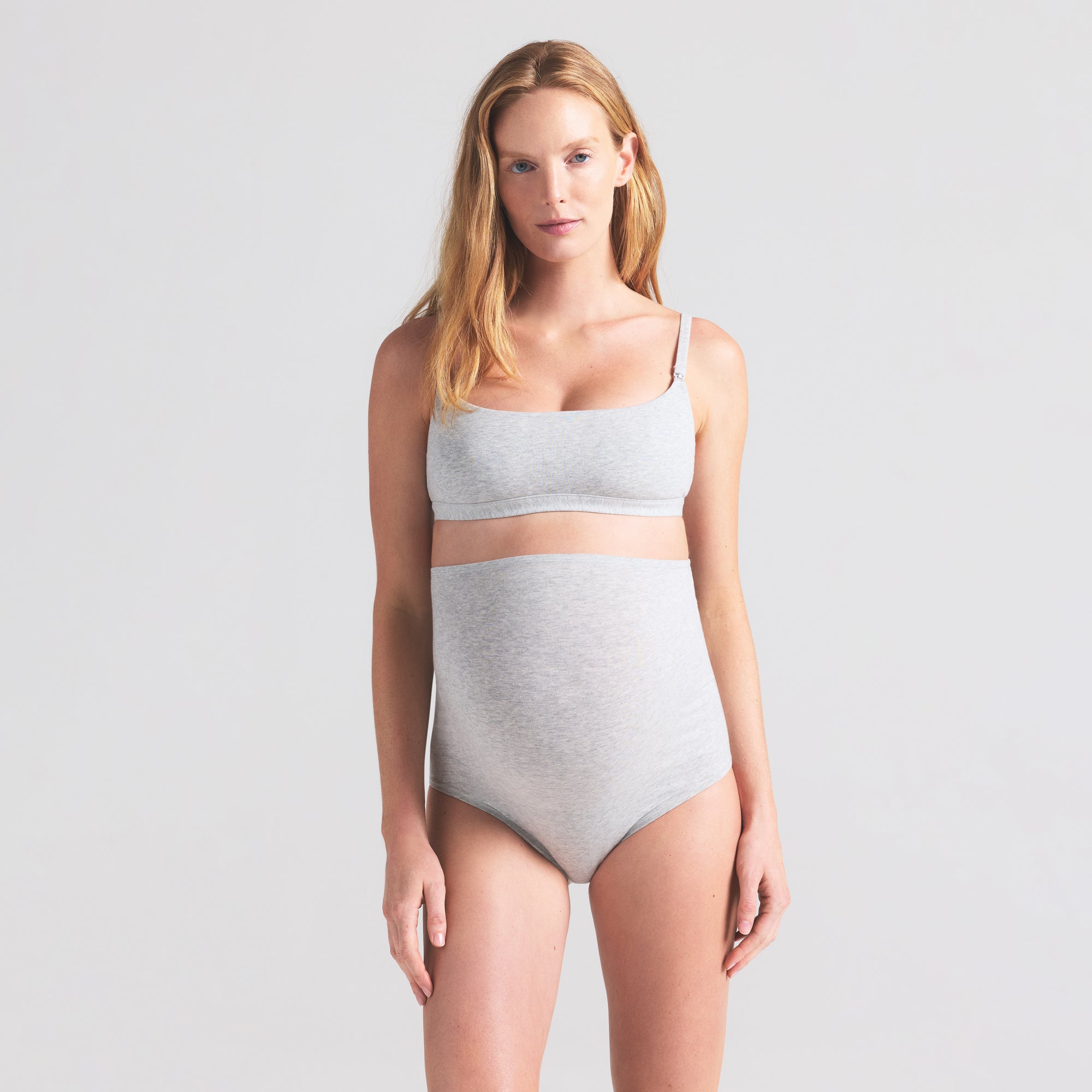 COTTON JERSEY MATERNITY HIGH-WAISTED BRIEF | LIGHT HEATHER GREY - Image 3