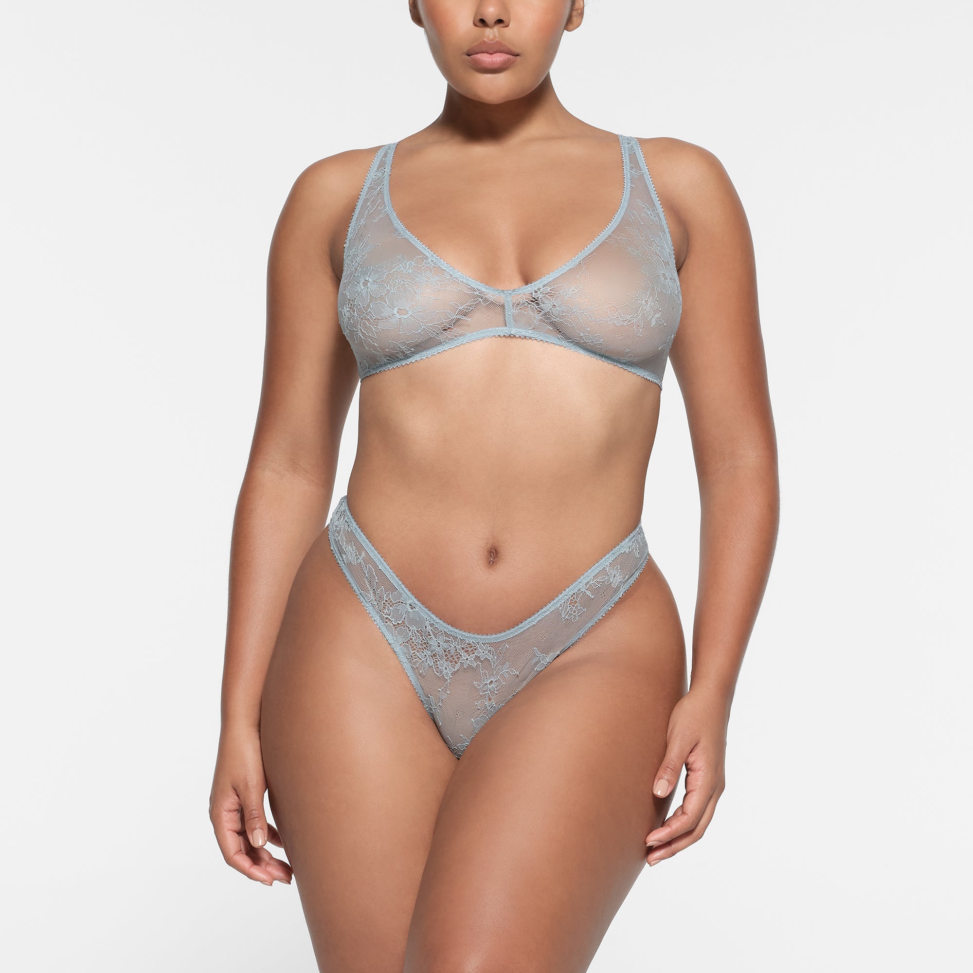 ULTRA FINE LACE PLUNGE BRALETTE | DENIM