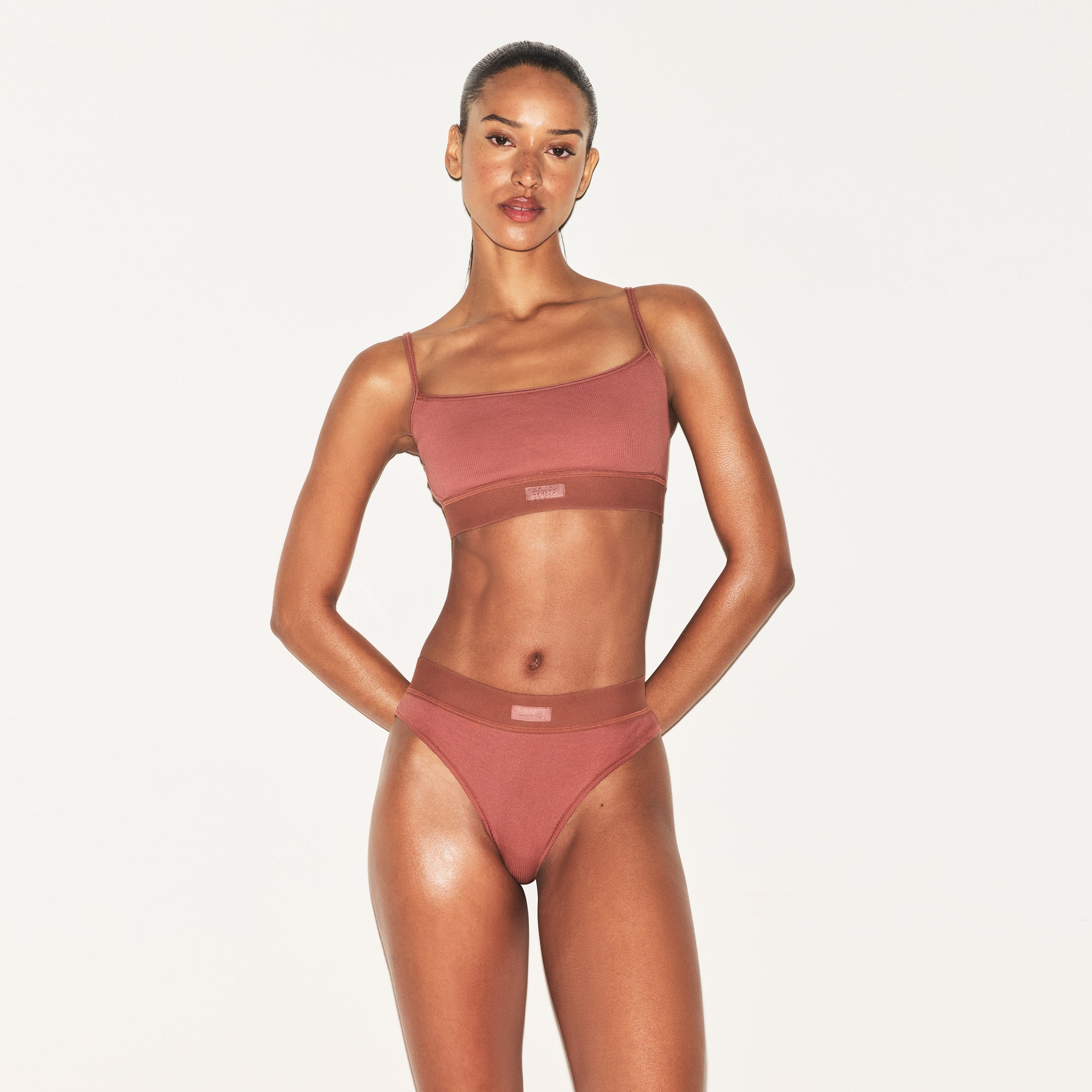 COTTON RIB SCOOP BRALETTE | REDWOOD - Image 4