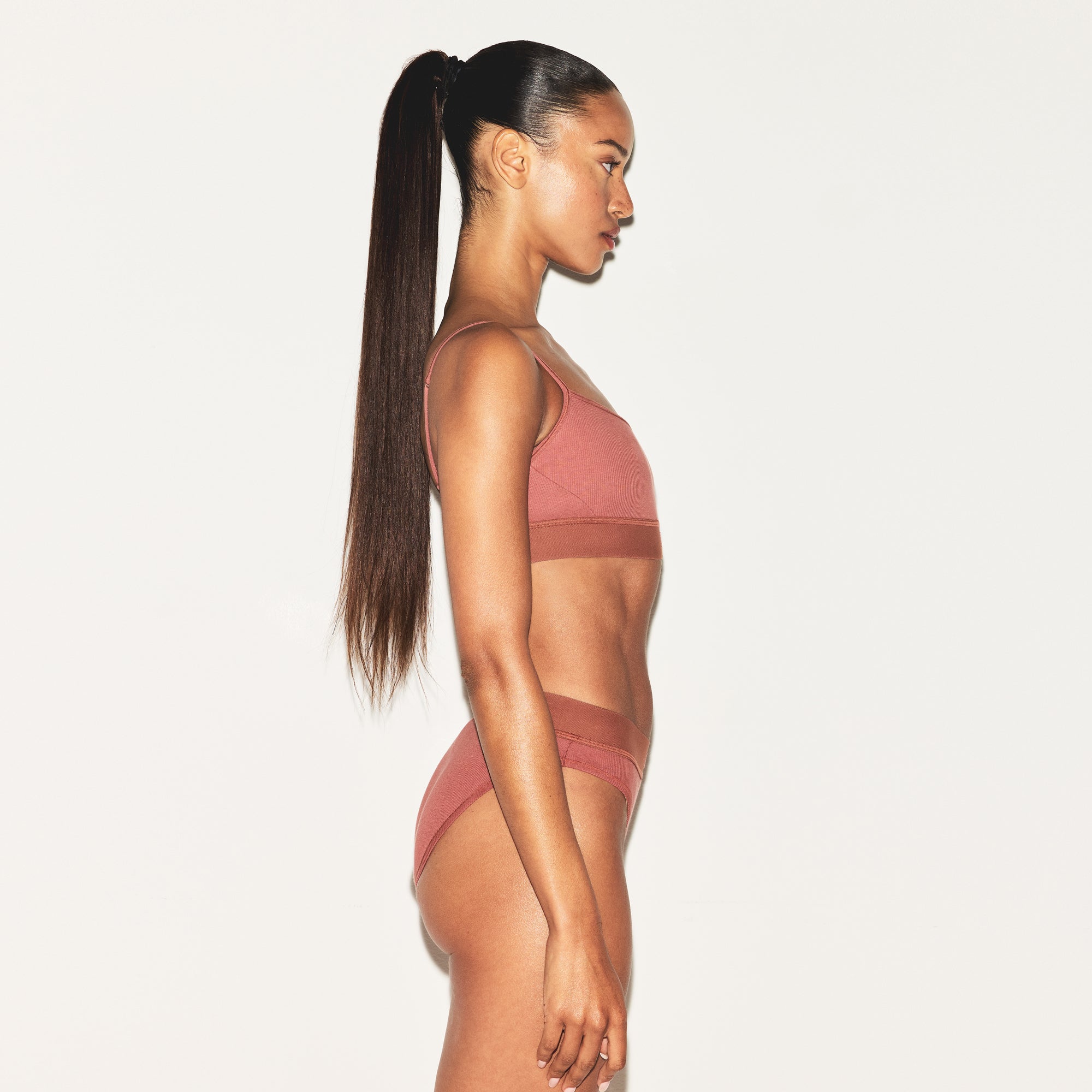 COTTON RIB SCOOP BRALETTE | REDWOOD - Image 2