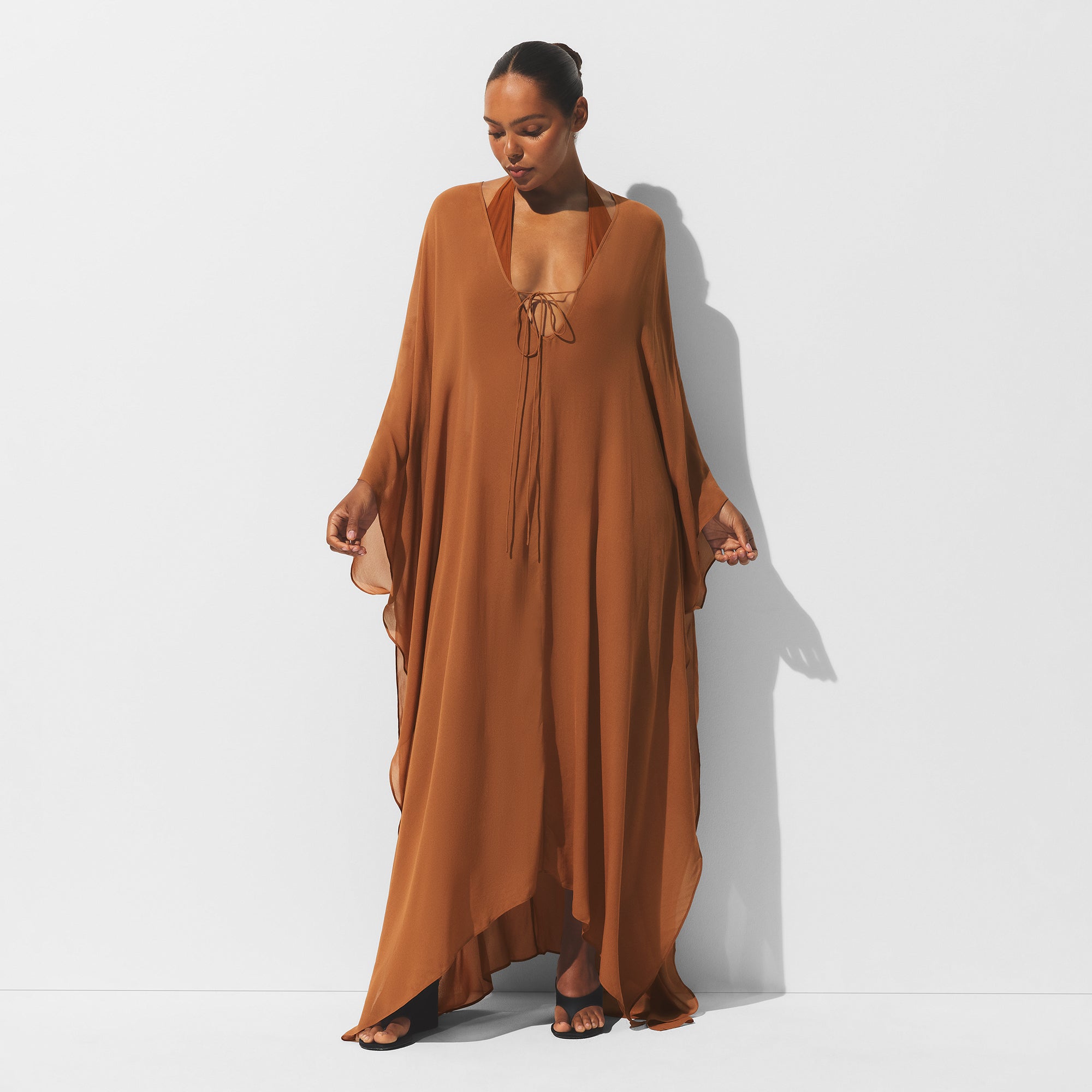 SHEER COVER-UPS LONG KAFTAN | CHESTNUT
