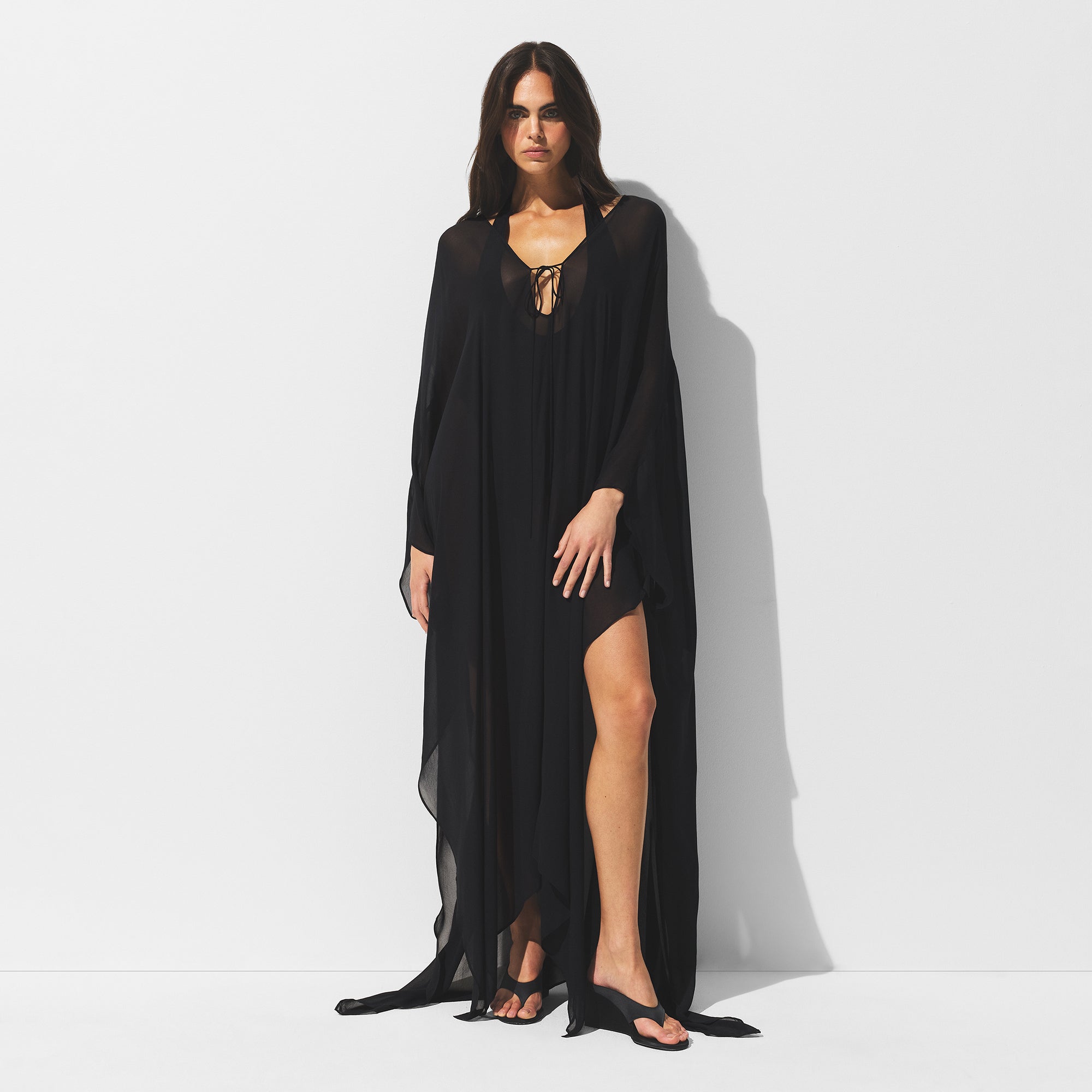 SHEER COVER-UPS LONG KAFTAN | OBSIDIAN