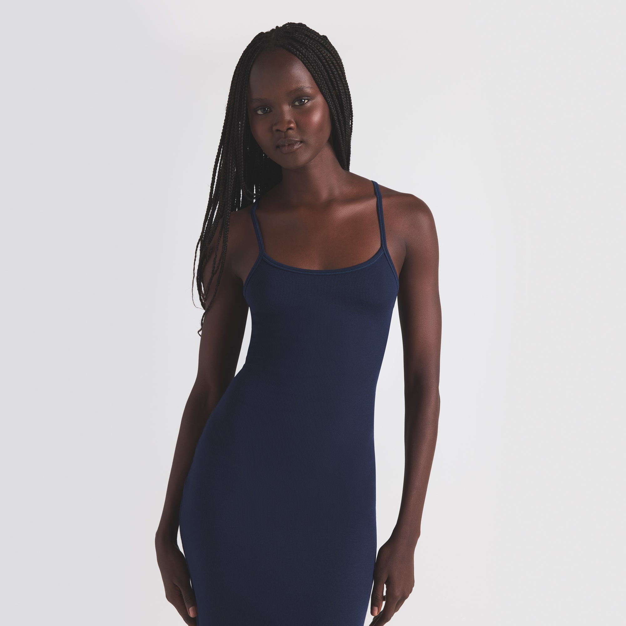 COTTON RIB LONG CAMI DRESS | NAVY - Image 2