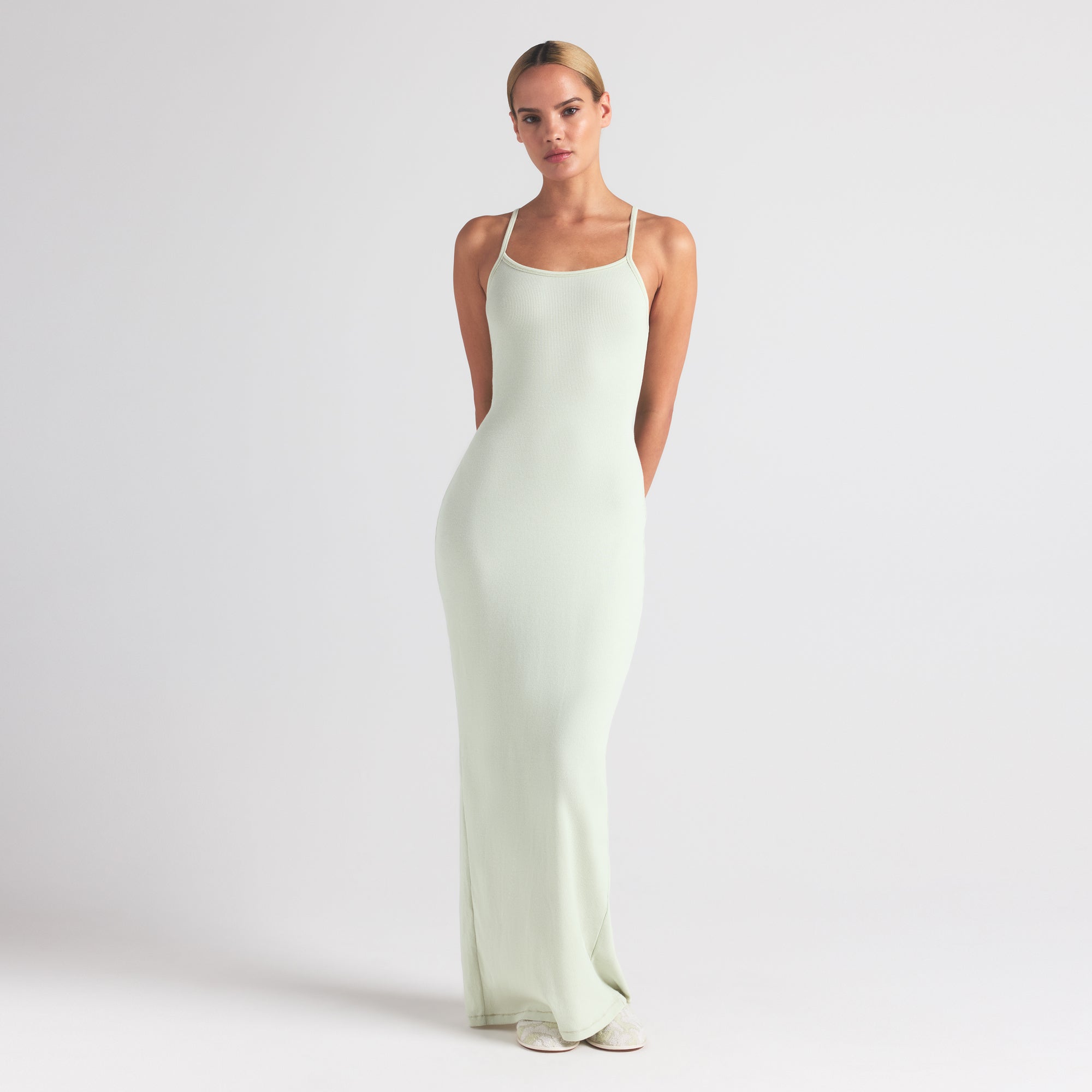 COTTON RIB LONG CAMI DRESS | SPEARMINT