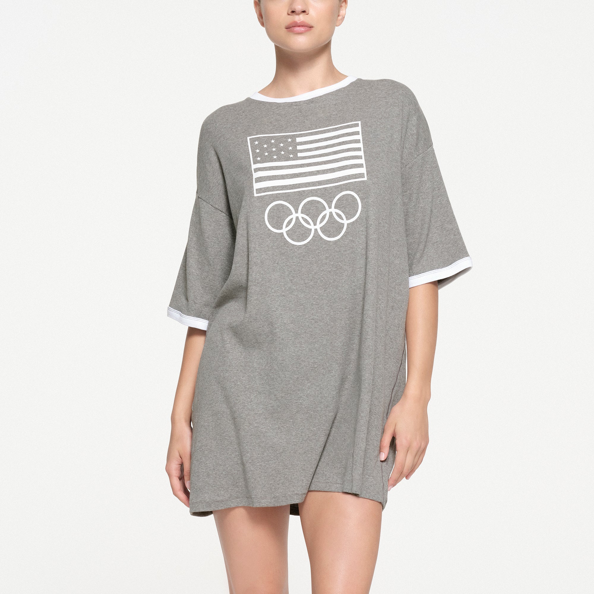 SKIMS FOR TEAM USA COTTON RIB OLYMPIC T-SHIRT MINI DRESS | HEATHER GREY
