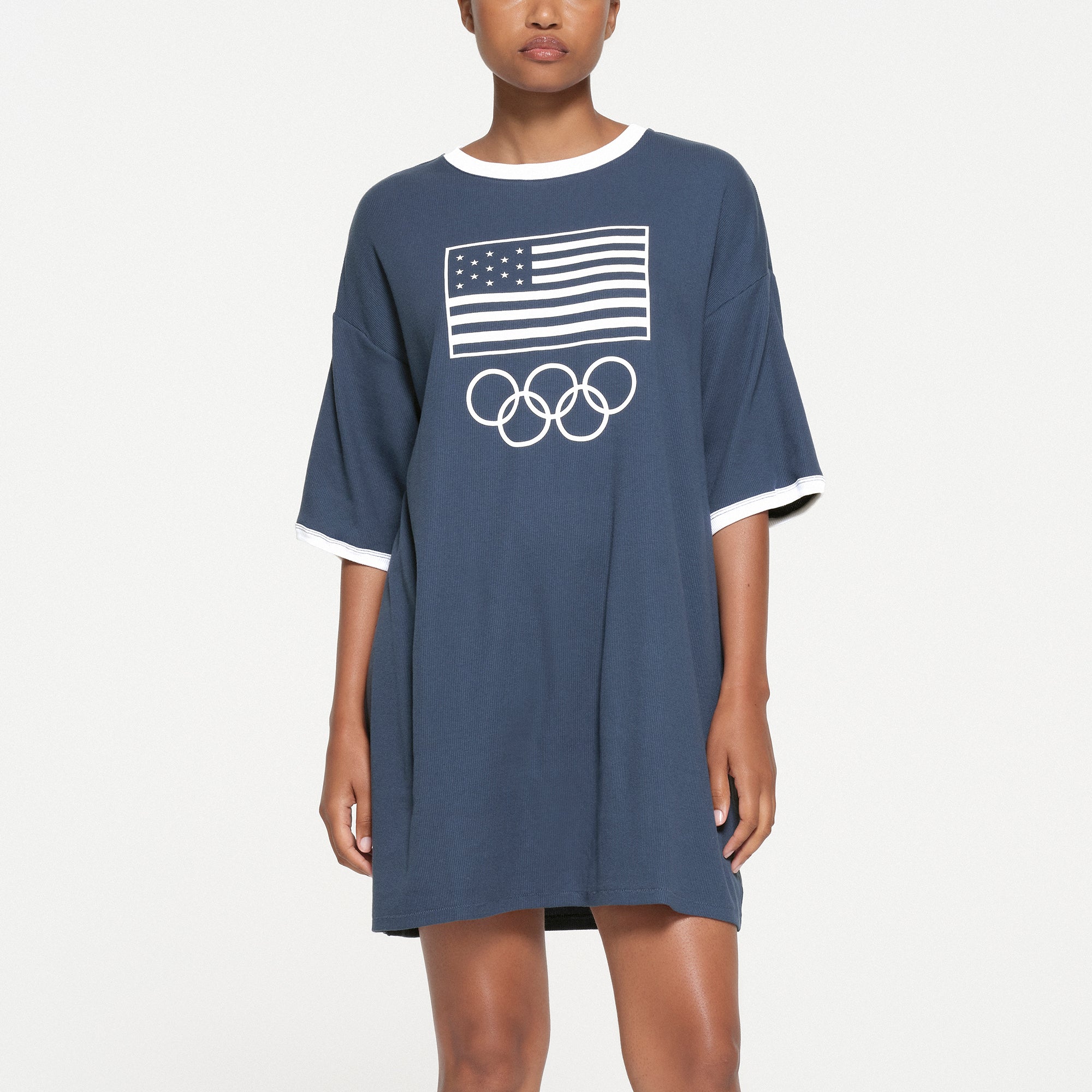 SKIMS FOR TEAM USA COTTON RIB OLYMPIC T-SHIRT MINI DRESS | NAVY