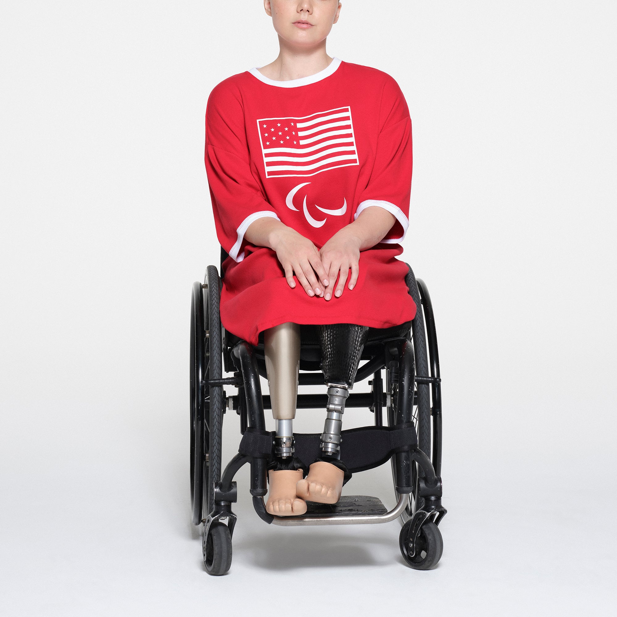 SKIMS FOR TEAM USA COTTON RIB PARALYMPIC T-SHIRT MINI DRESS | RED