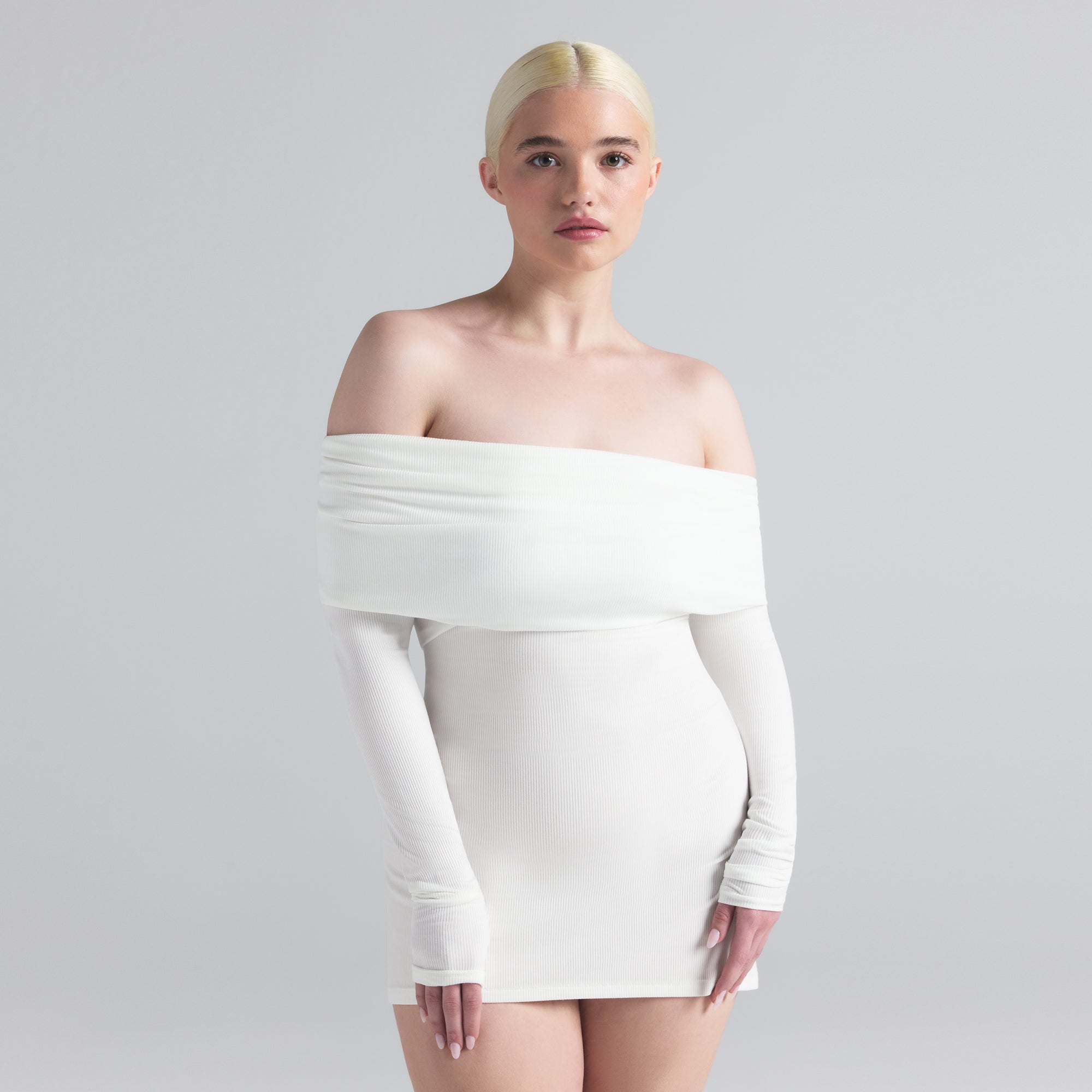 SOFT LOUNGE OFF THE SHOULDER MINI DRESS | MARBLE - Image 3