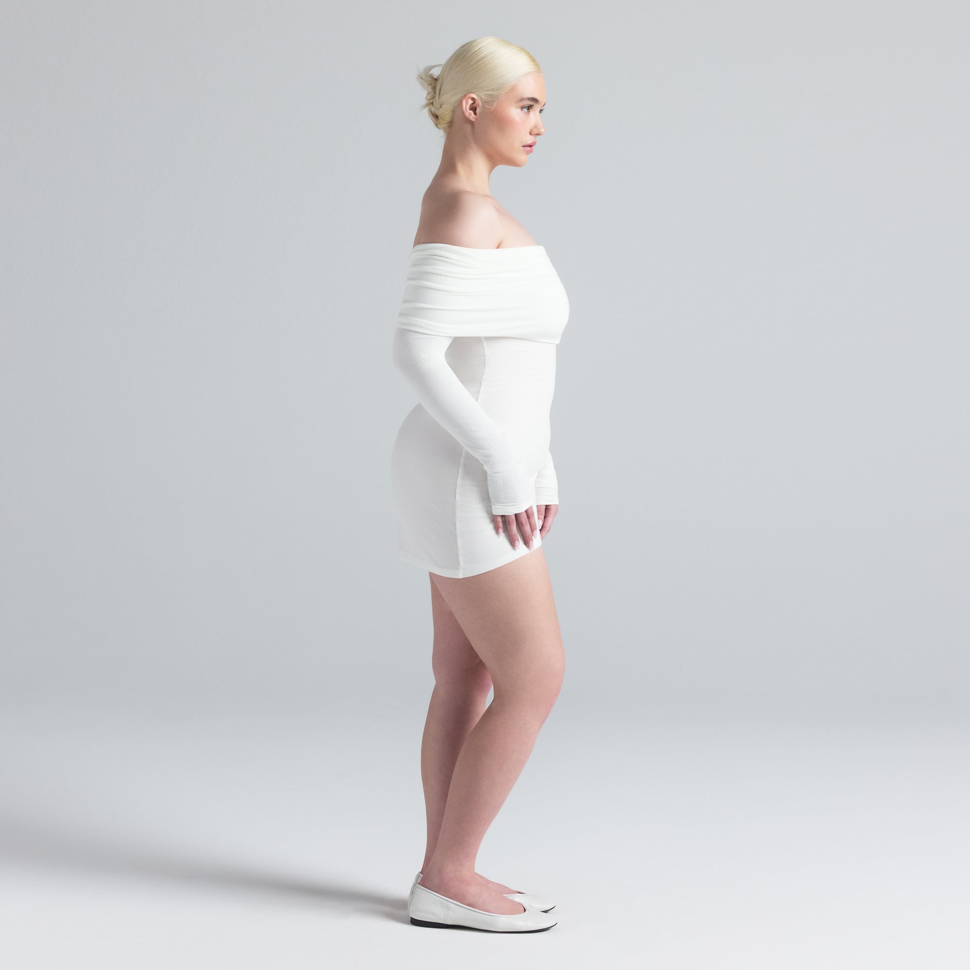 SOFT LOUNGE OFF THE SHOULDER MINI DRESS | MARBLE - Image 4