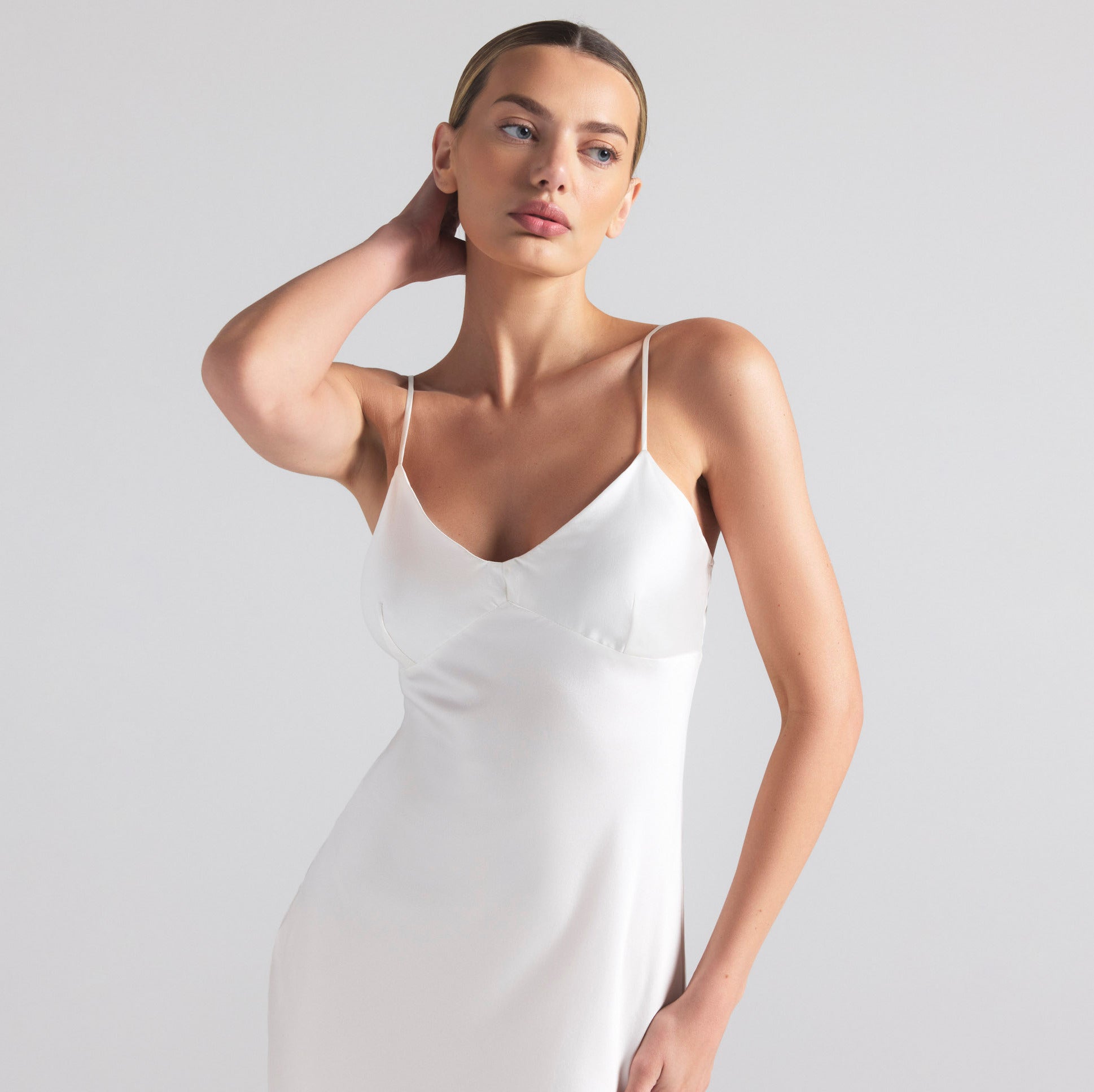 SILK CAMI V NECK LONG SLIP | IVORY - Image 2