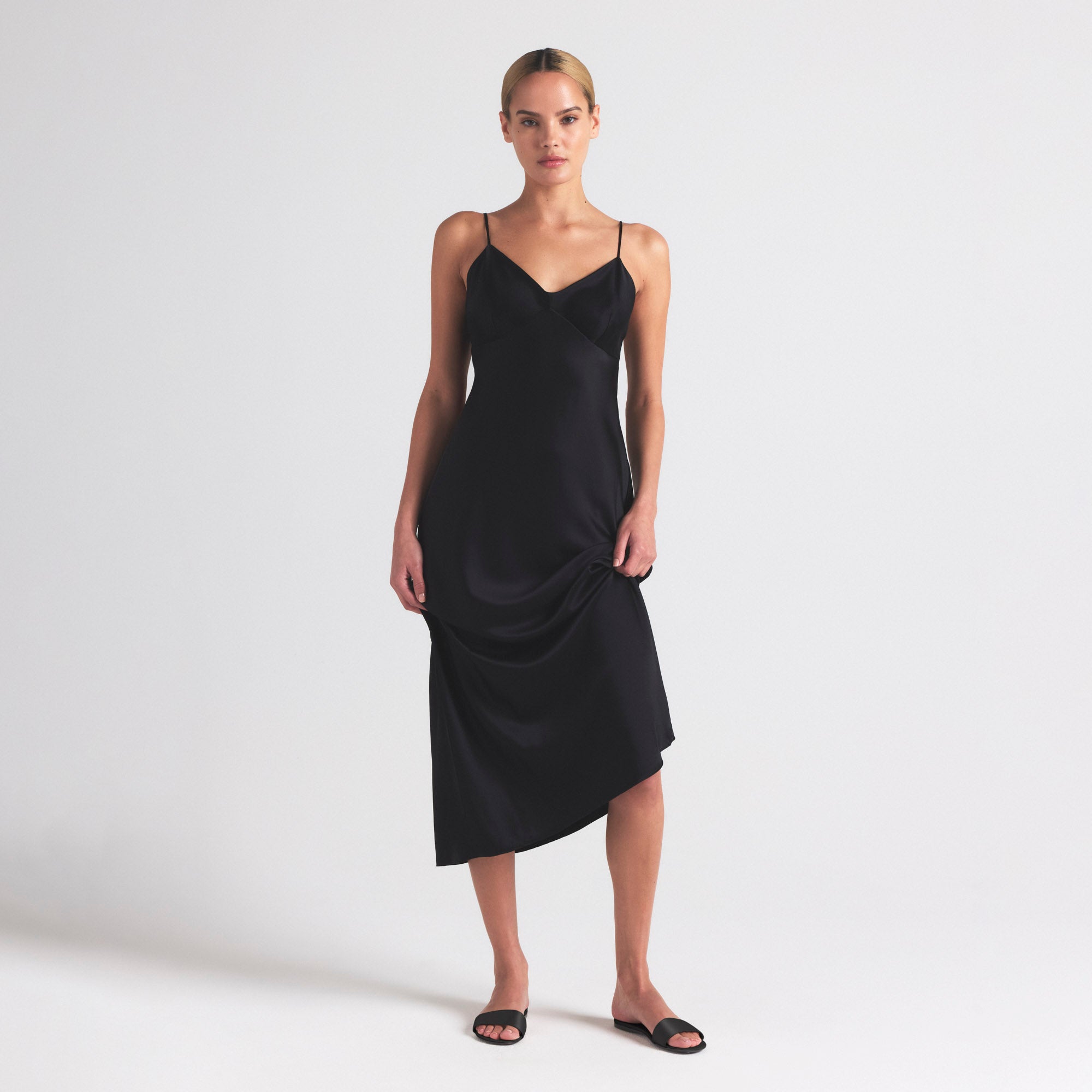 SILK CAMI V NECK LONG SLIP | ONYX - Image 8
