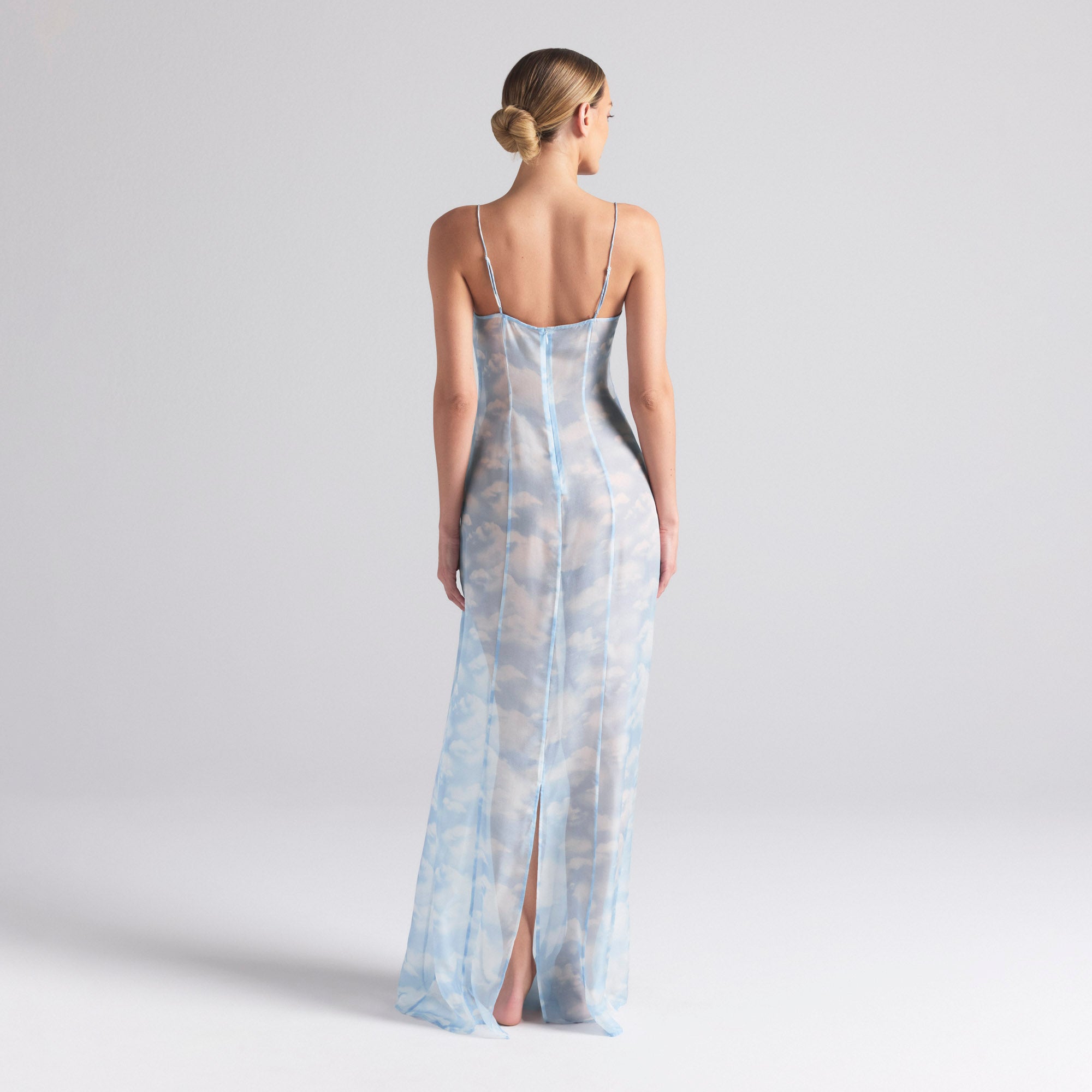 SKIMS ROMANCE LONG SLIP DRESS | BLUE QUARTZ CLOUD PRINT - Image 3