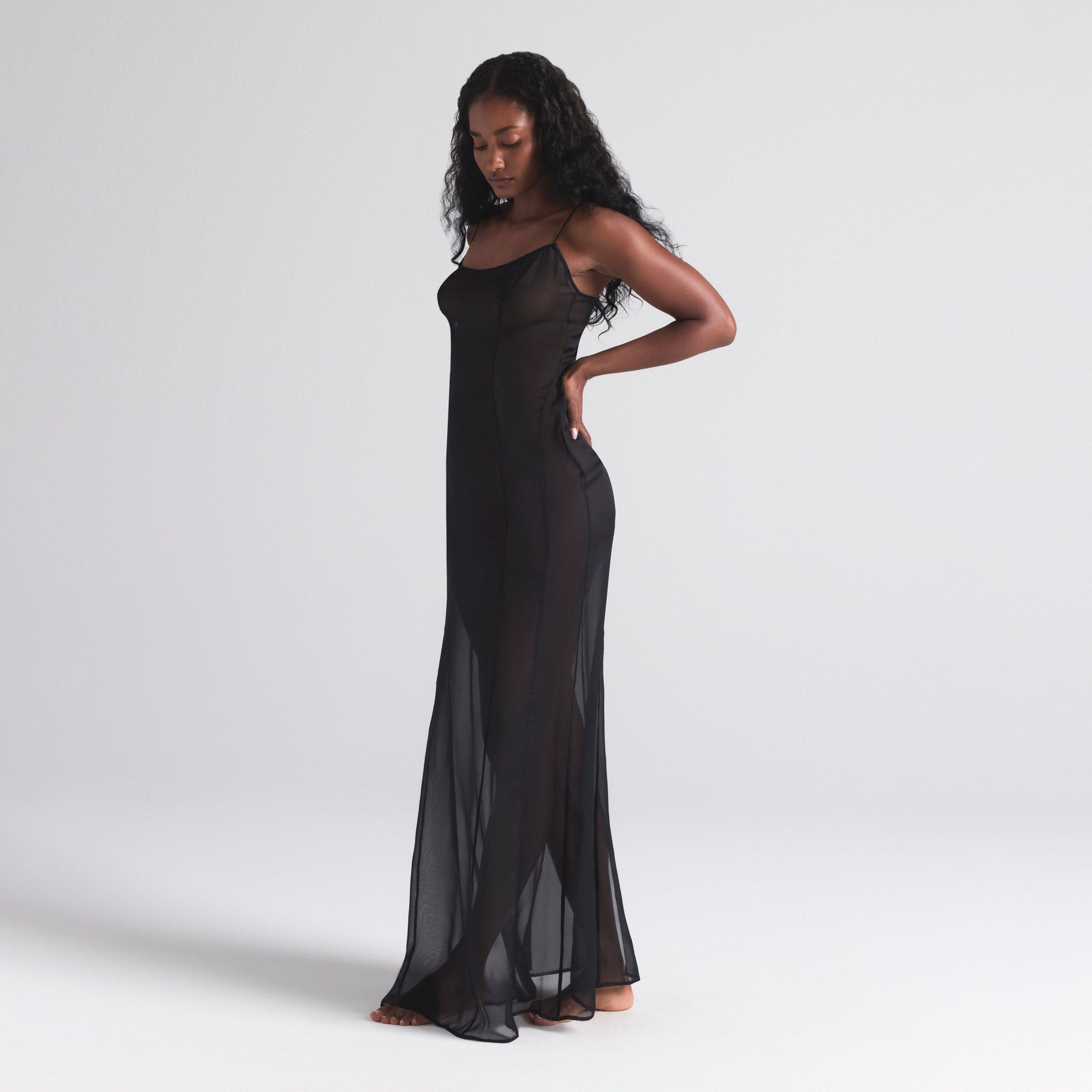 SKIMS ROMANCE LONG SLIP DRESS | ONYX