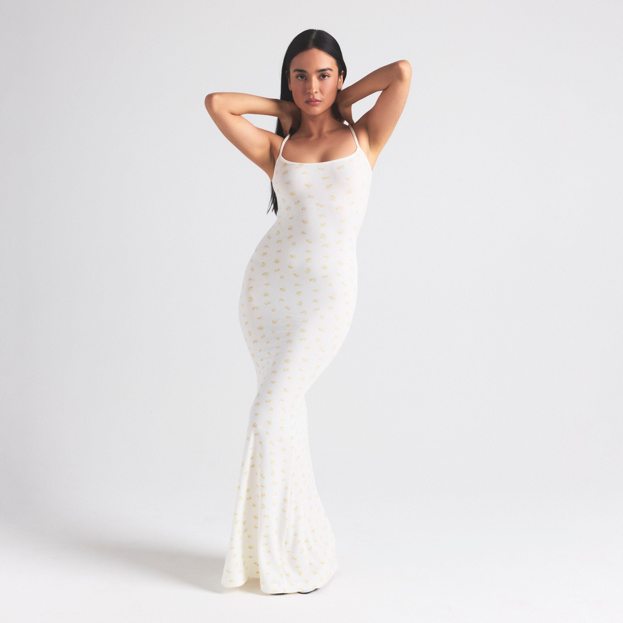 SOFT LOUNGE PETITE LONG SLIP DRESS | MARBLE GARDEN PRINT