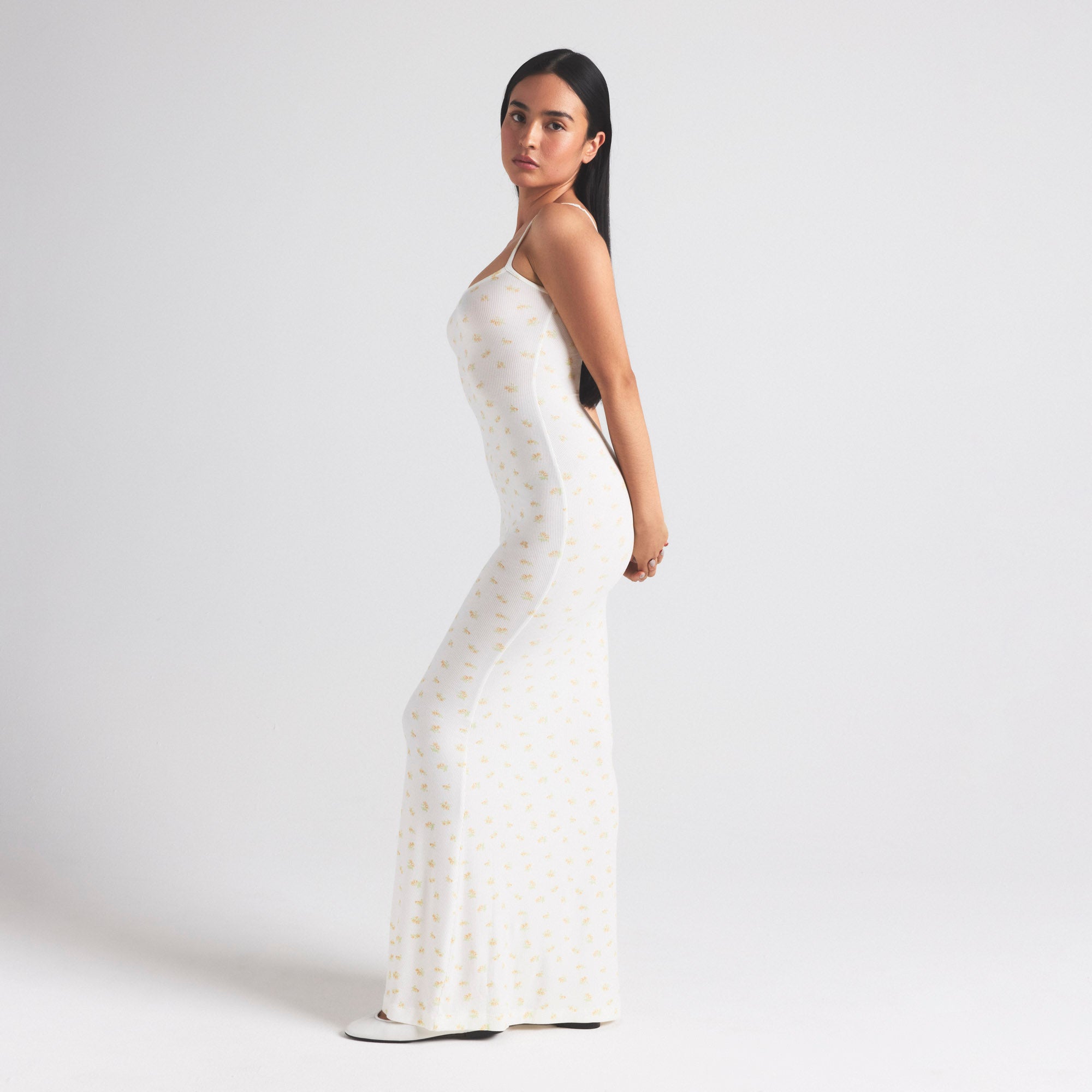 SOFT LOUNGE PETITE LONG SLIP DRESS | MARBLE GARDEN PRINT - Image 2