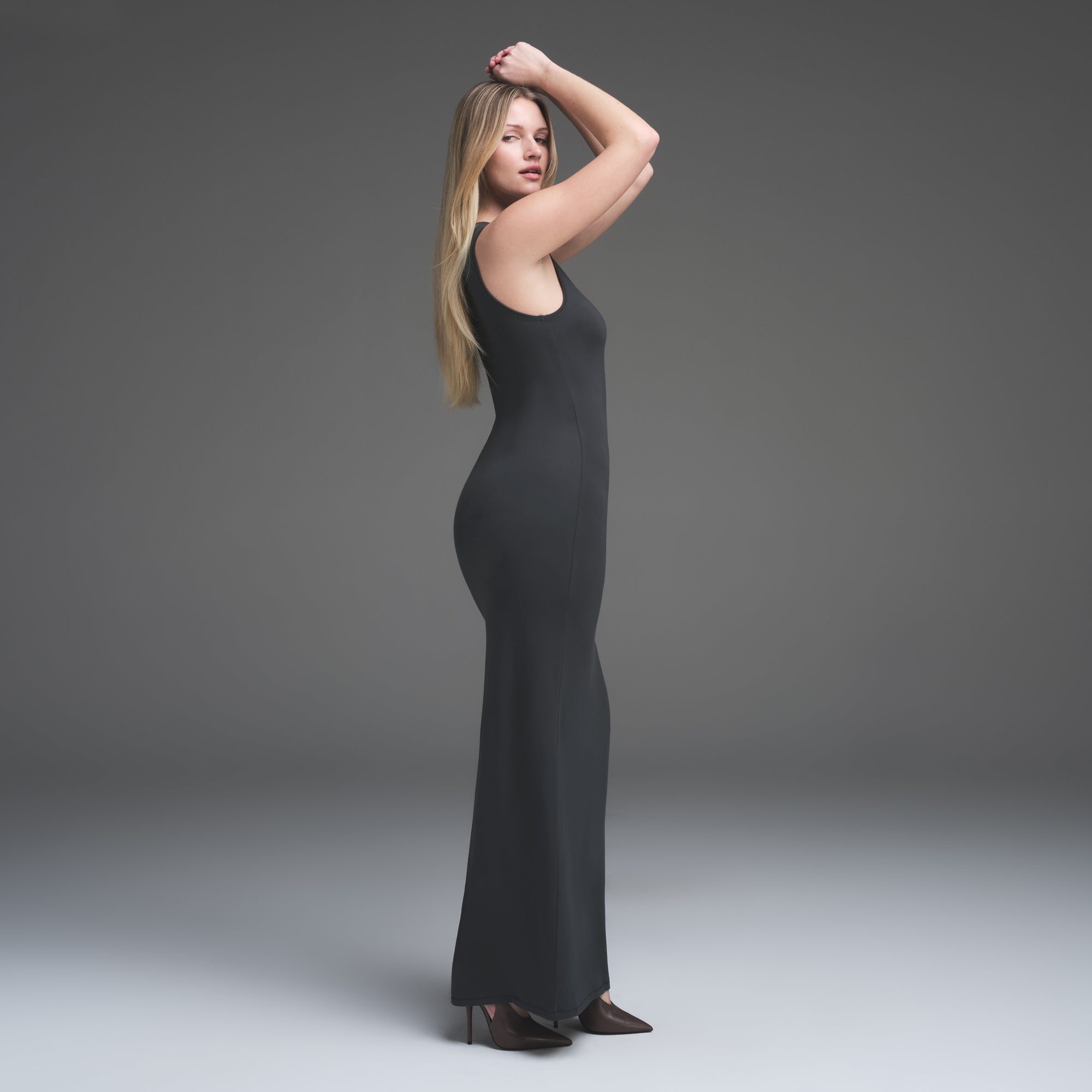 SMOOTH LAYERS LONG BOAT NECK DRESS | GRAPHITE - Image 2