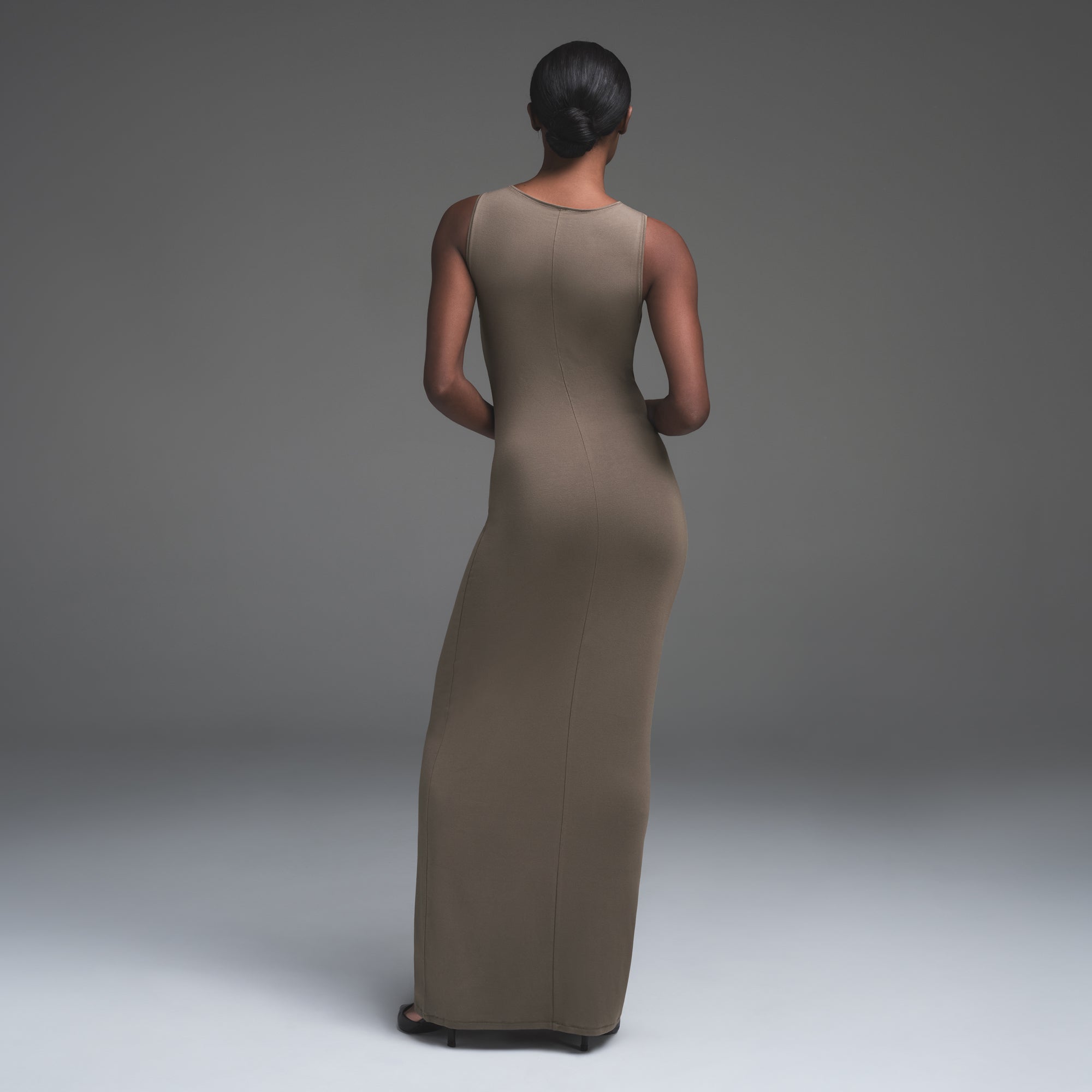 SMOOTH LAYERS LONG BOAT NECK DRESS | TRUFFLE - Image 4
