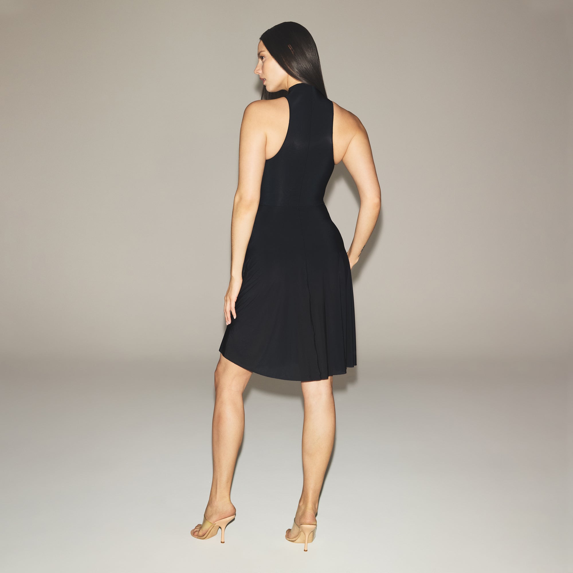MILKY SHEER HIGH NECK MIDI DRESS | OBSIDIAN - Image 5