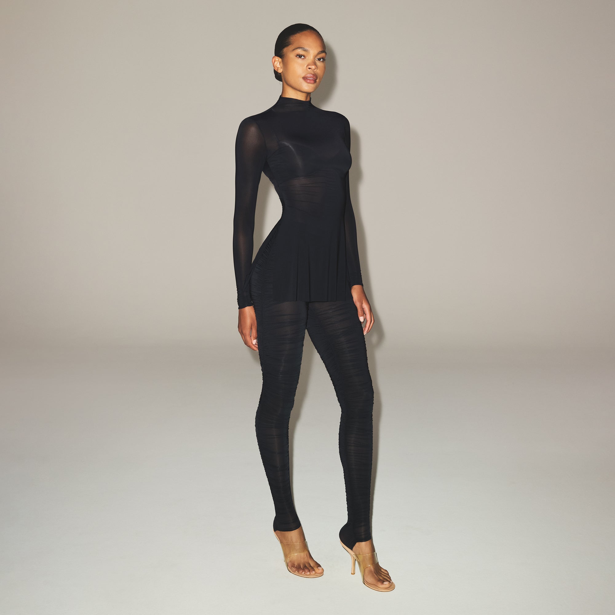 MILKY SHEER MOCK NECK TUNIC | OBSIDIAN