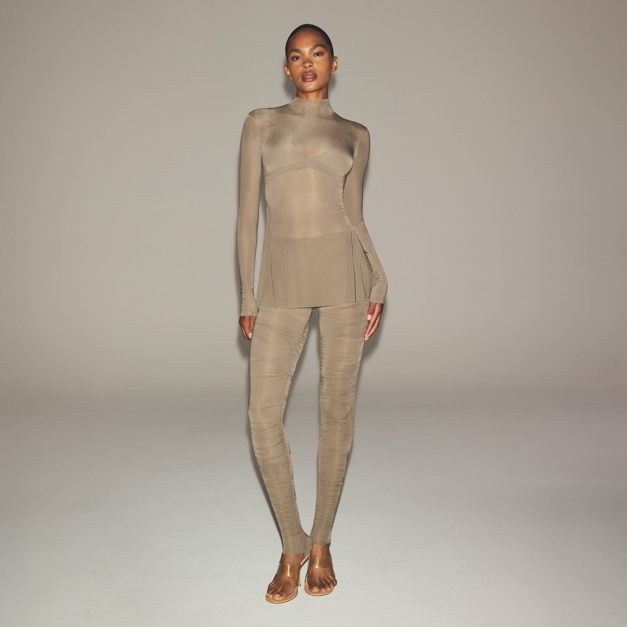 MILKY SHEER MOCK NECK TUNIC | TRUFFLE - Image 2