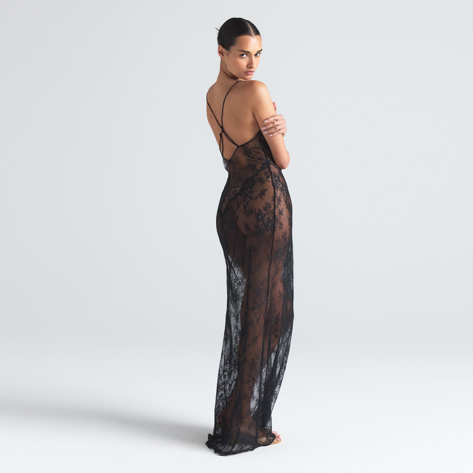 ULTRA FINE LACE LOW BACK LONG DRESS | ONYX - Image 6