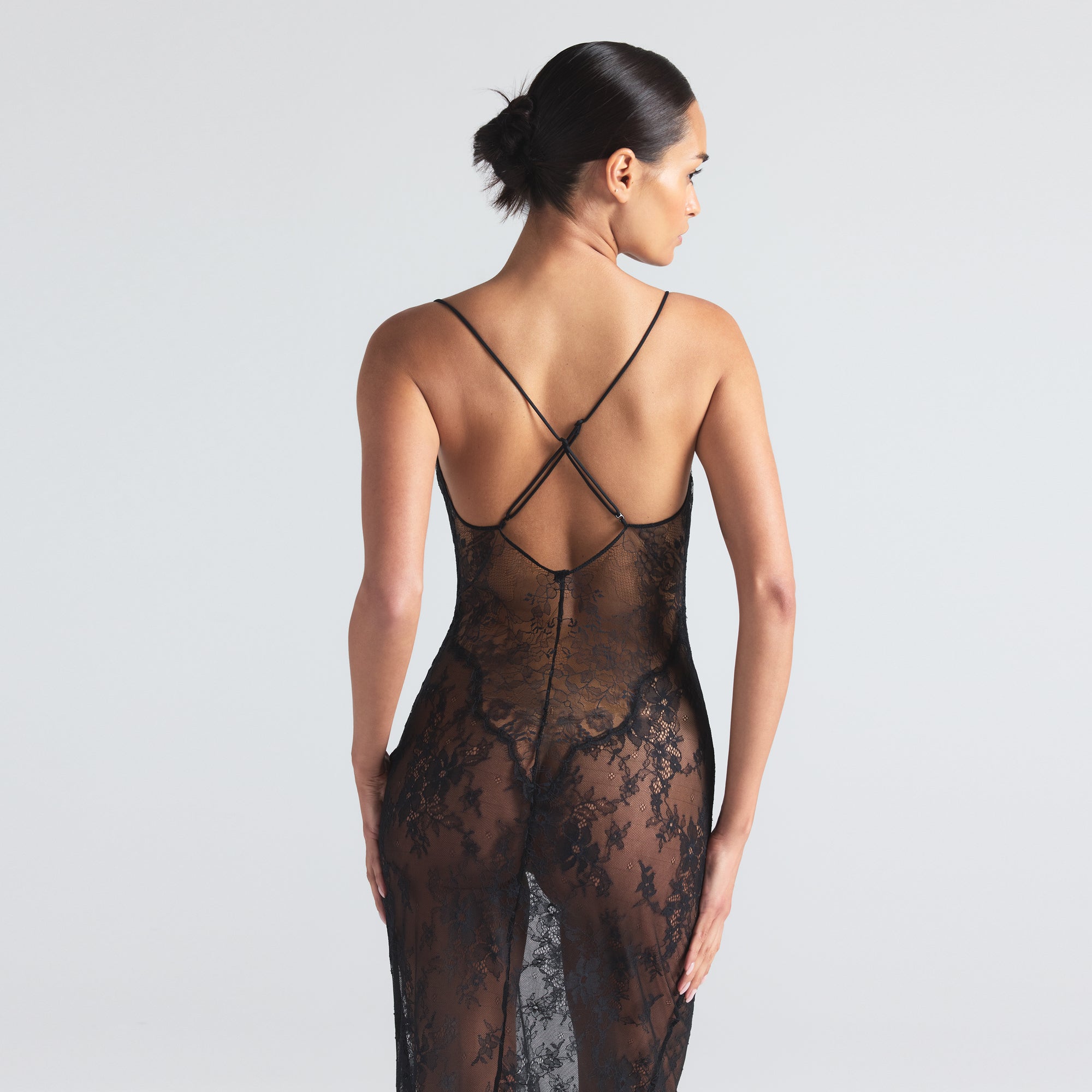 ULTRA FINE LACE LOW BACK LONG DRESS | ONYX - Image 5