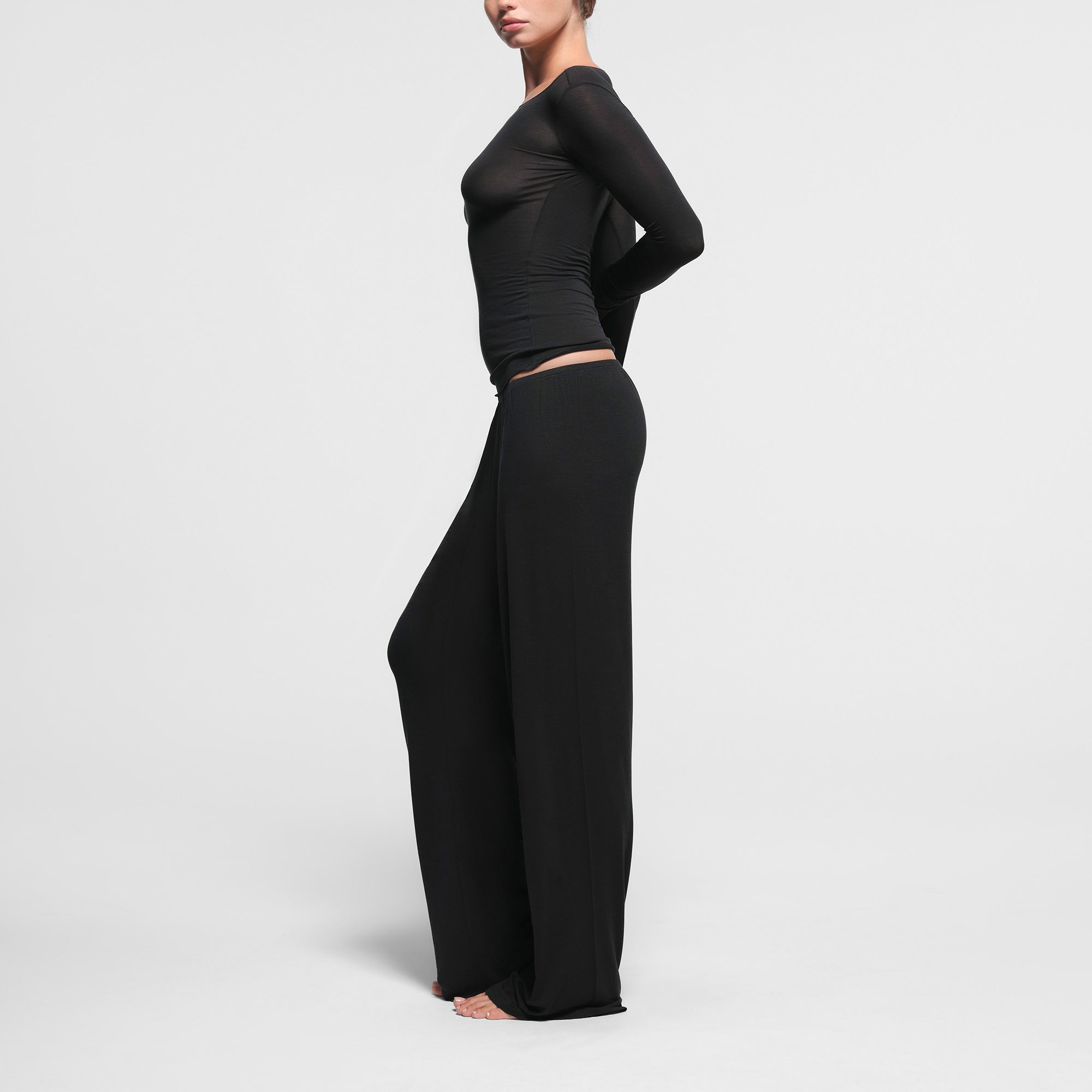 SHEER MODAL LONG SLEEVE BOAT NECK TOP | ONYX - Image 2