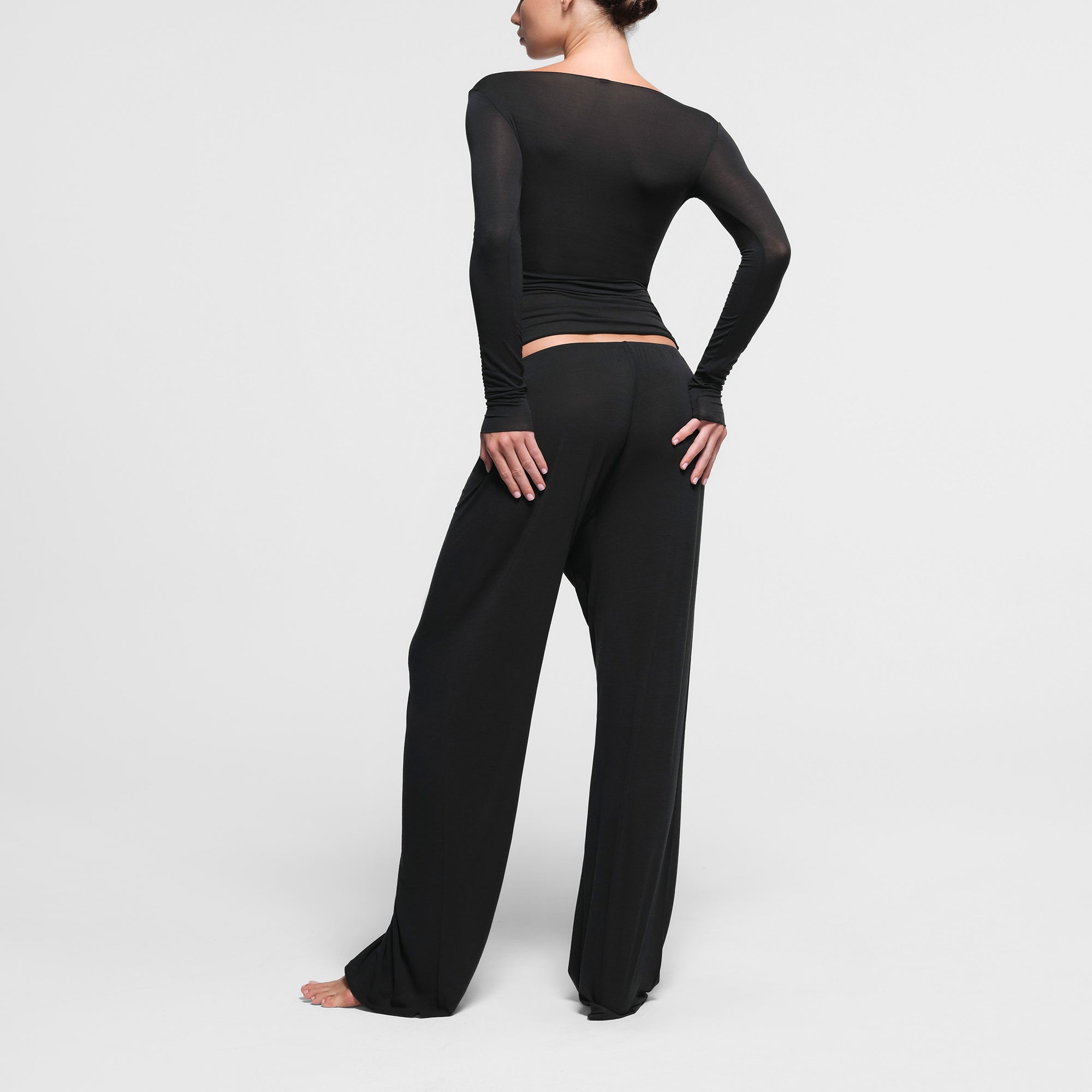 SHEER MODAL LONG SLEEVE BOAT NECK TOP | ONYX - Image 3