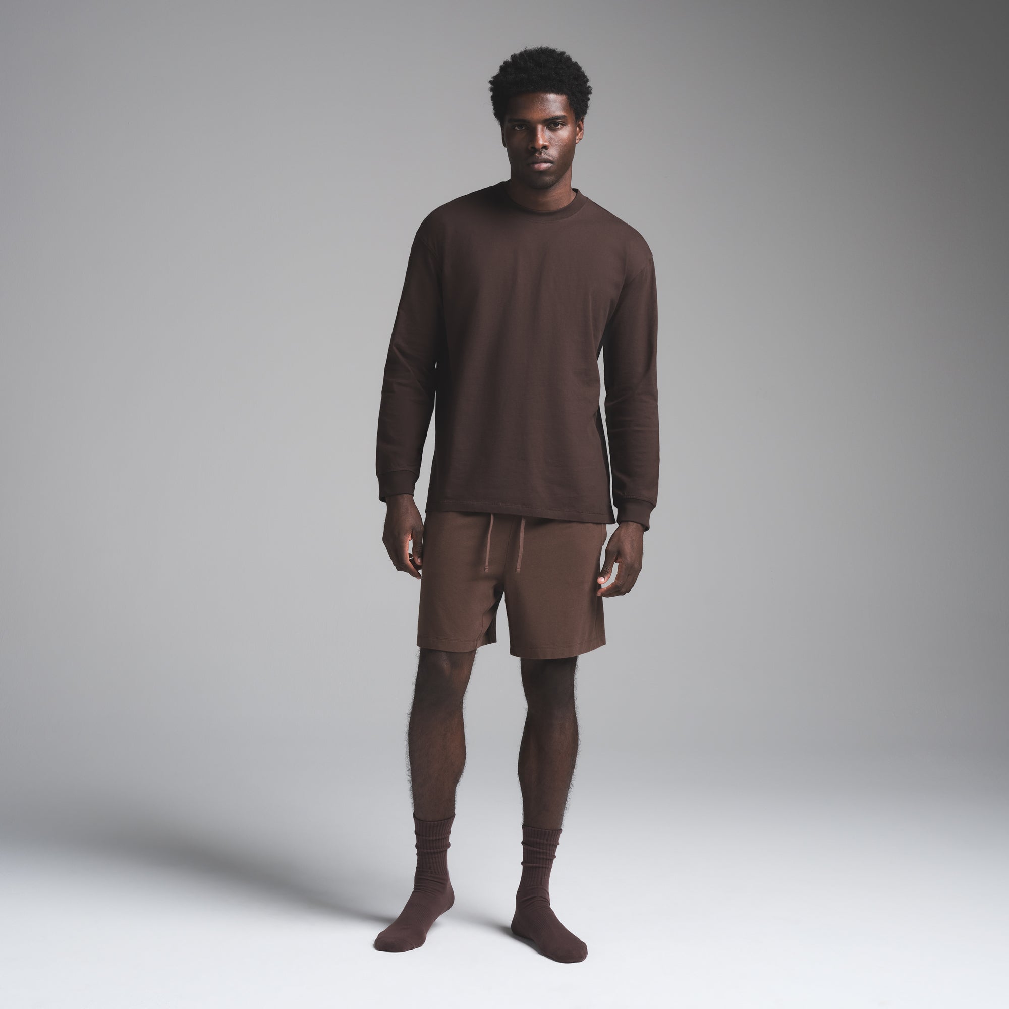 HEAVYWEIGHT COTTON MENS RELAXED LONG SLEEVE T-SHIRT | ESPRESSO