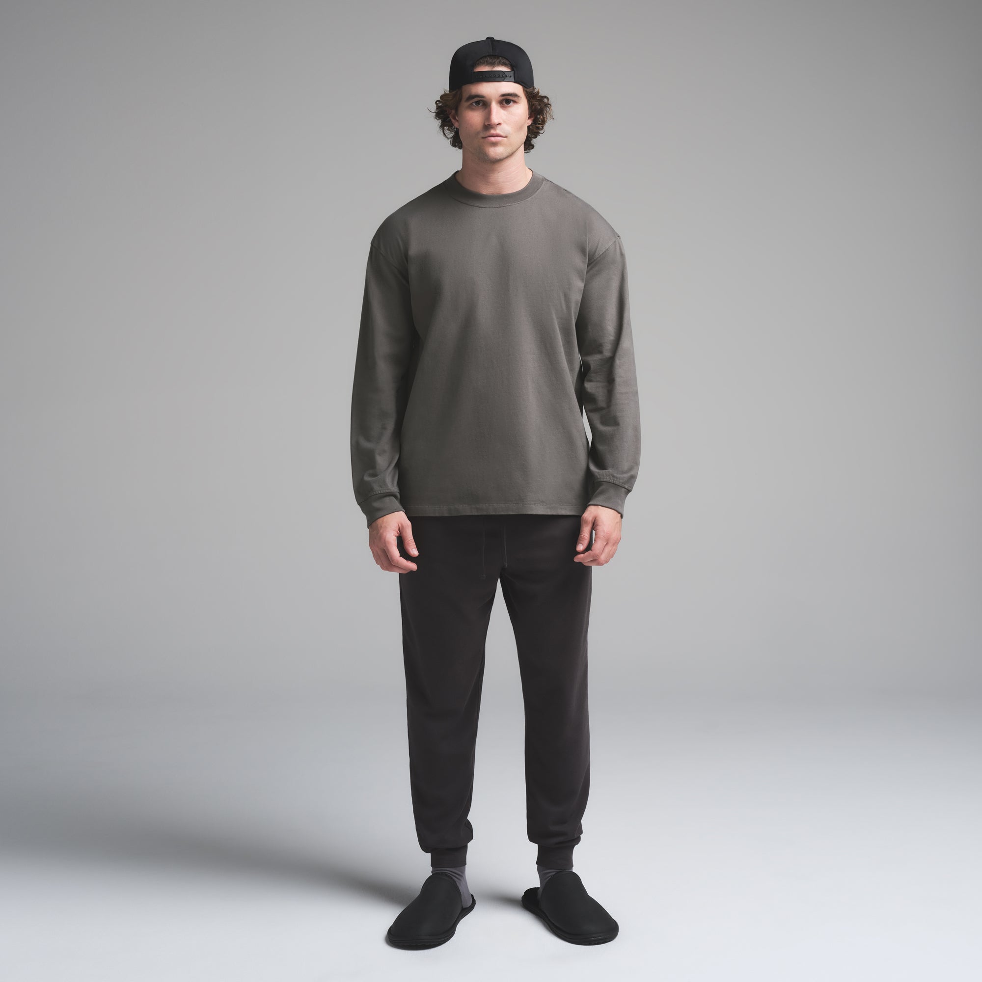 HEAVYWEIGHT COTTON MENS RELAXED LONG SLEEVE T-SHIRT | GUNMETAL