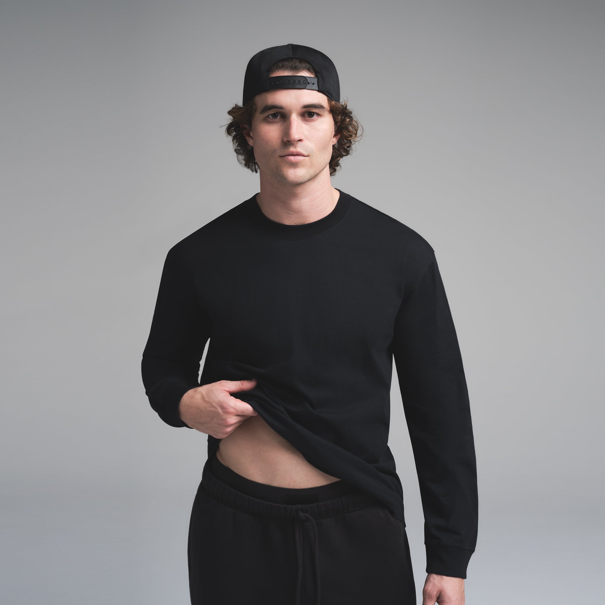 HEAVYWEIGHT COTTON MENS RELAXED LONG SLEEVE T-SHIRT | OBSIDIAN - Image 2