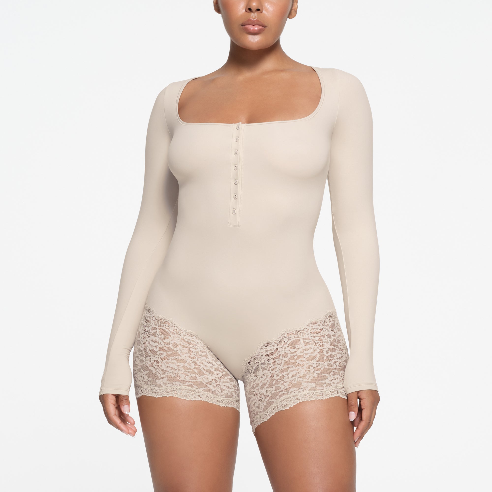 FITS EVERYBODY LACE LONG SLEEVE ONESIE | STONE