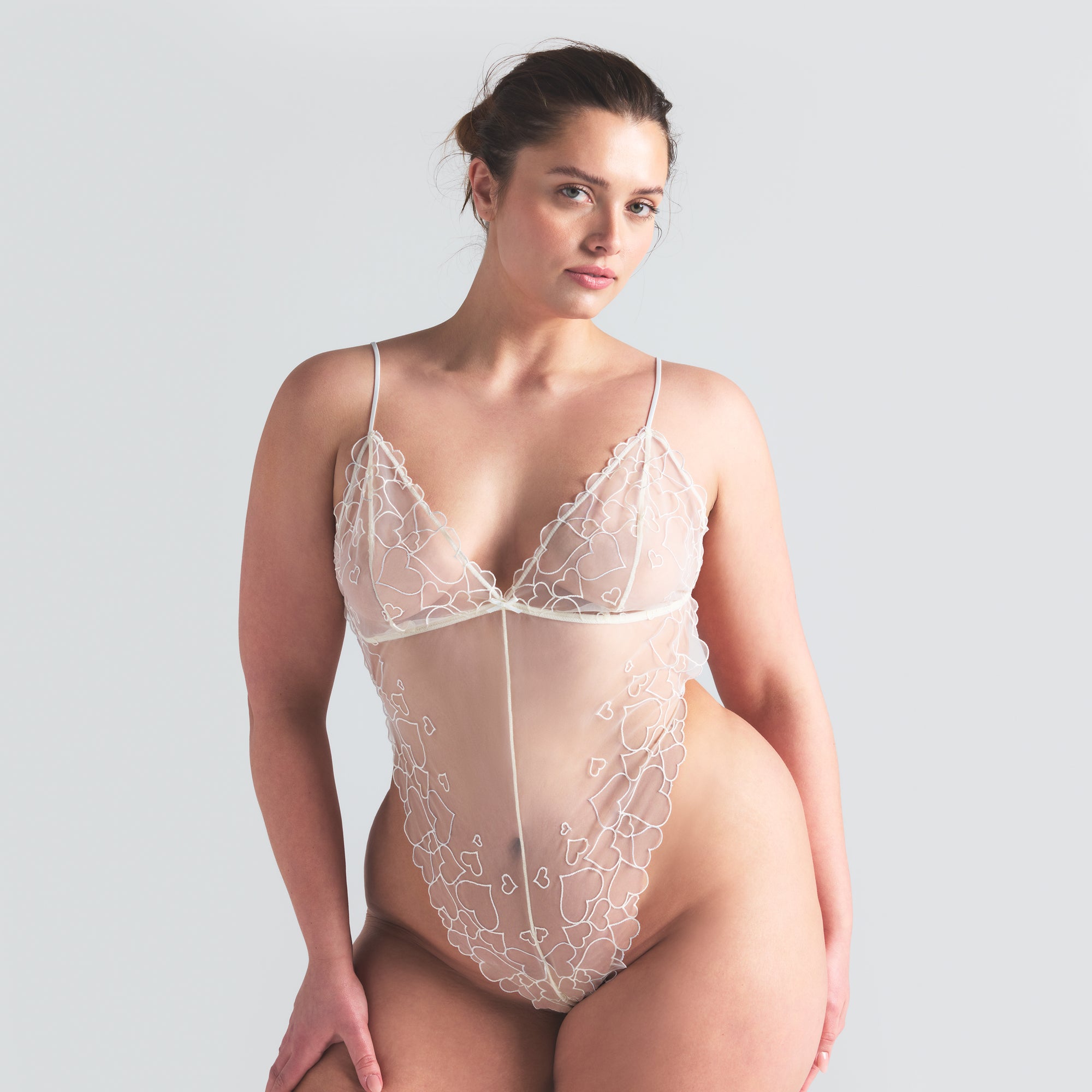 EMBROIDERED TULLE TEDDY | MARBLE
